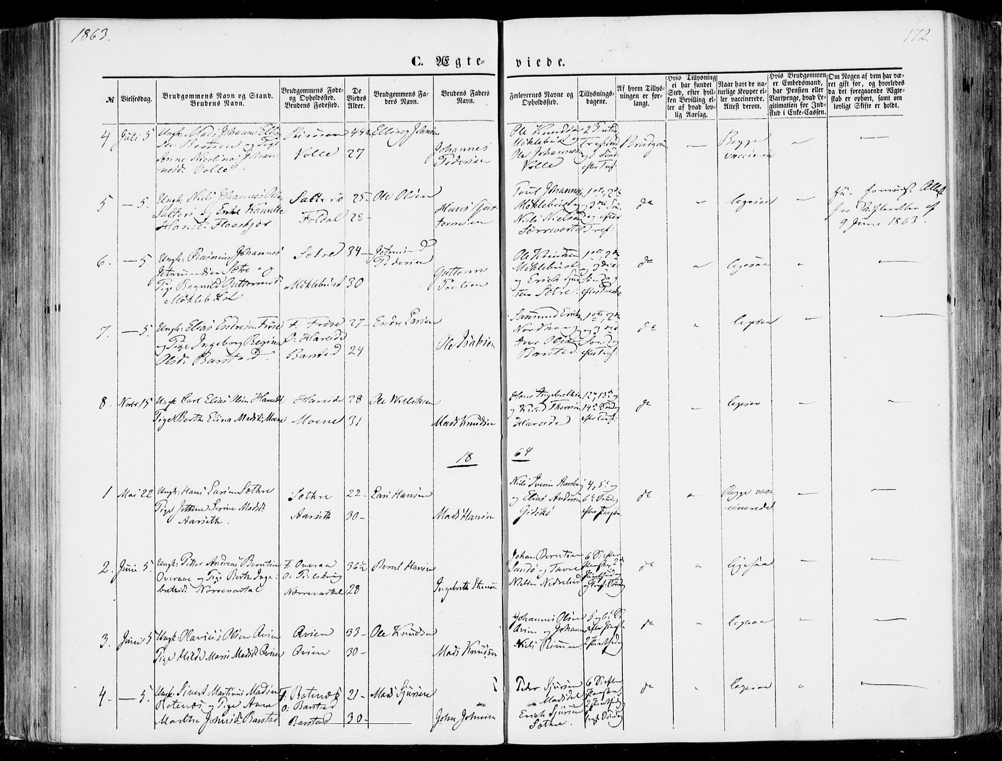 Ministerialprotokoller, klokkerbøker og fødselsregistre - Møre og Romsdal, SAT/A-1454/510/L0121: Parish register (official) no. 510A01, 1848-1877, p. 172