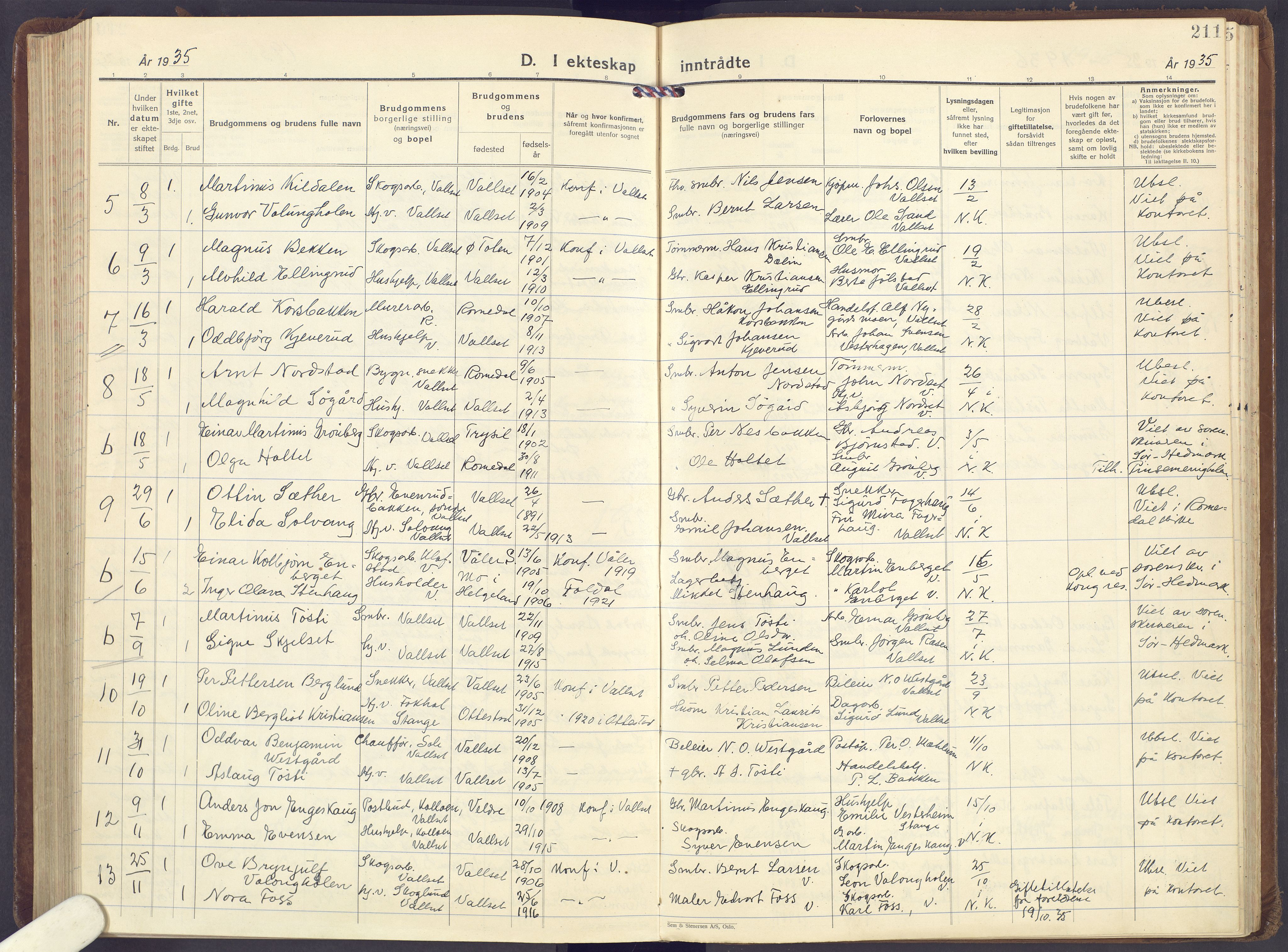 Romedal prestekontor, SAH/PREST-004/K/L0013: Parish register (official) no. 13, 1930-1949, p. 211