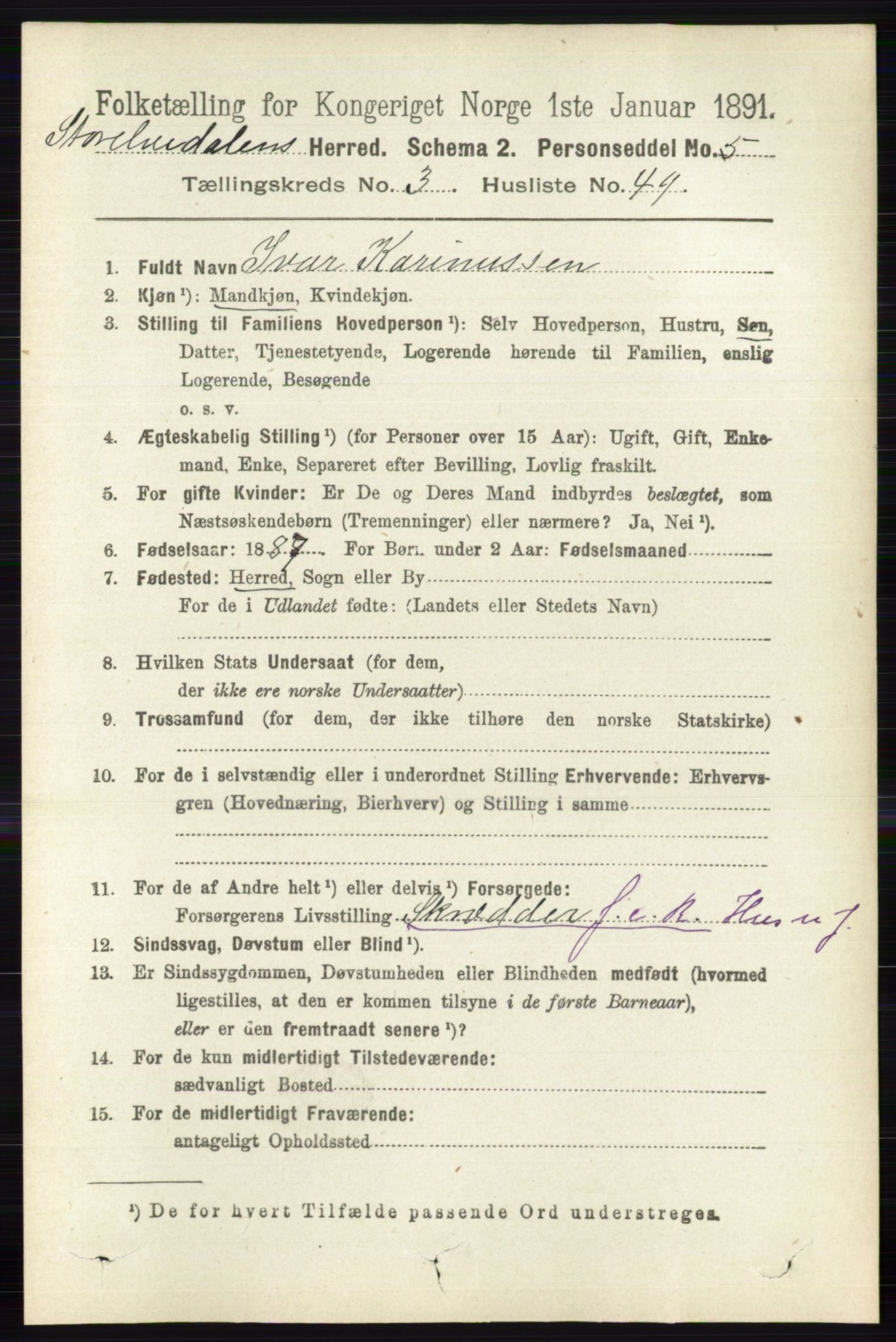 RA, 1891 census for 0430 Stor-Elvdal, 1891, p. 1183