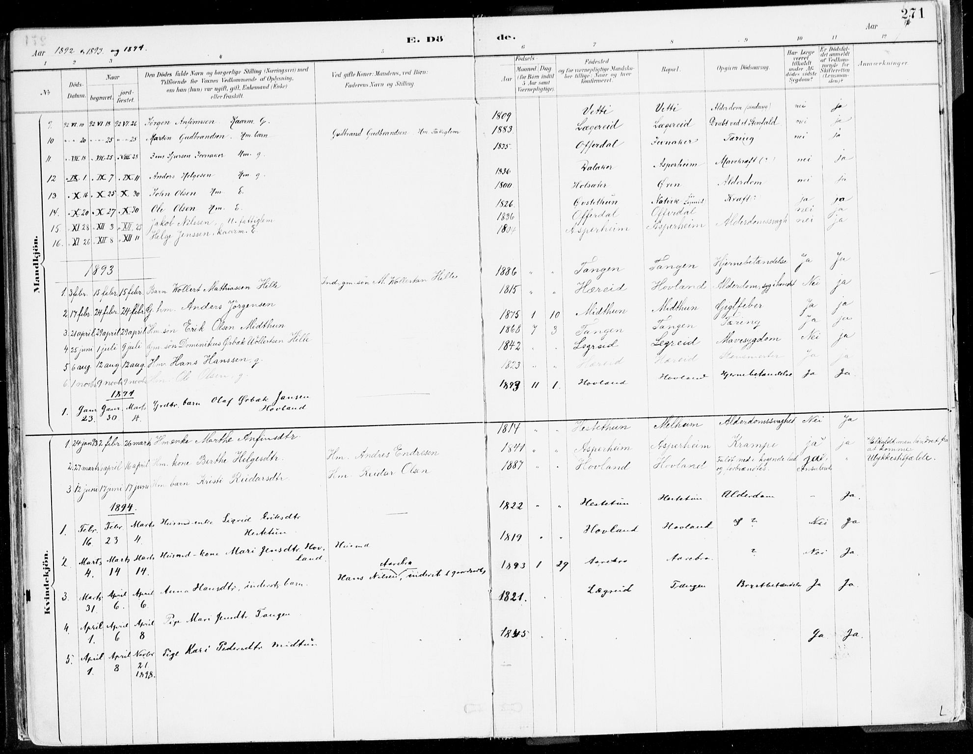 Årdal sokneprestembete, AV/SAB-A-81701: Parish register (official) no. A 5, 1887-1917, p. 271