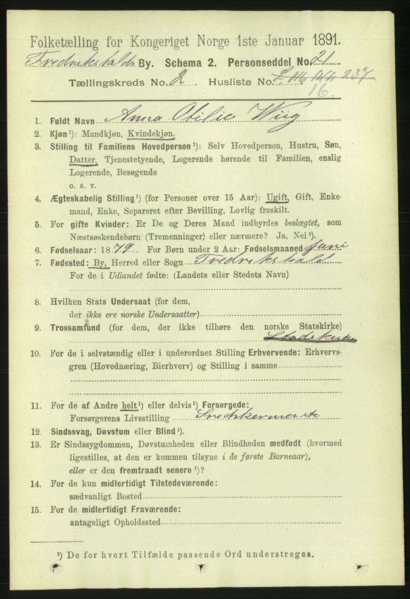 RA, 1891 census for 0101 Fredrikshald, 1891, p. 2840