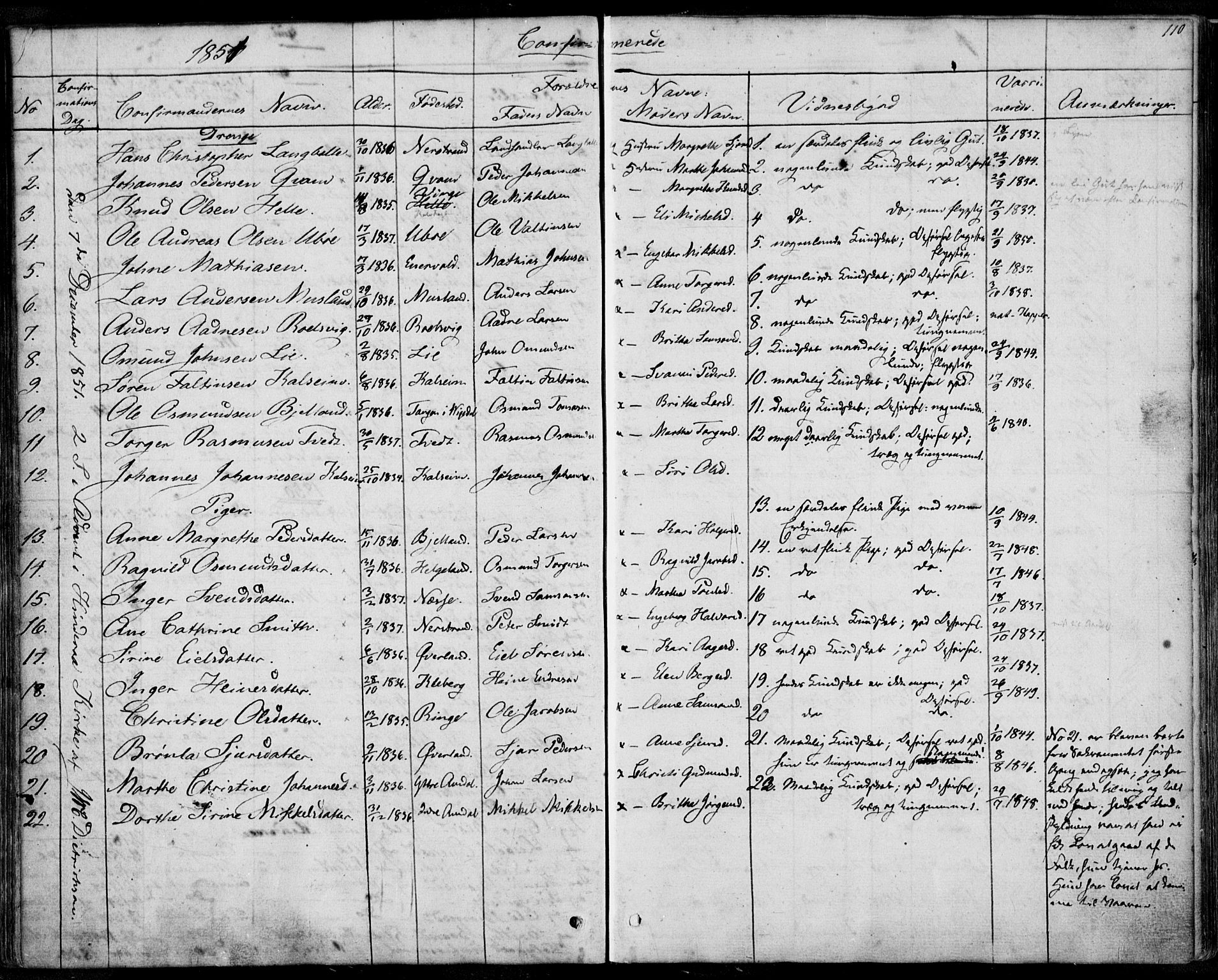 Nedstrand sokneprestkontor, SAST/A-101841/01/IV: Parish register (official) no. A 8, 1839-1860, p. 110