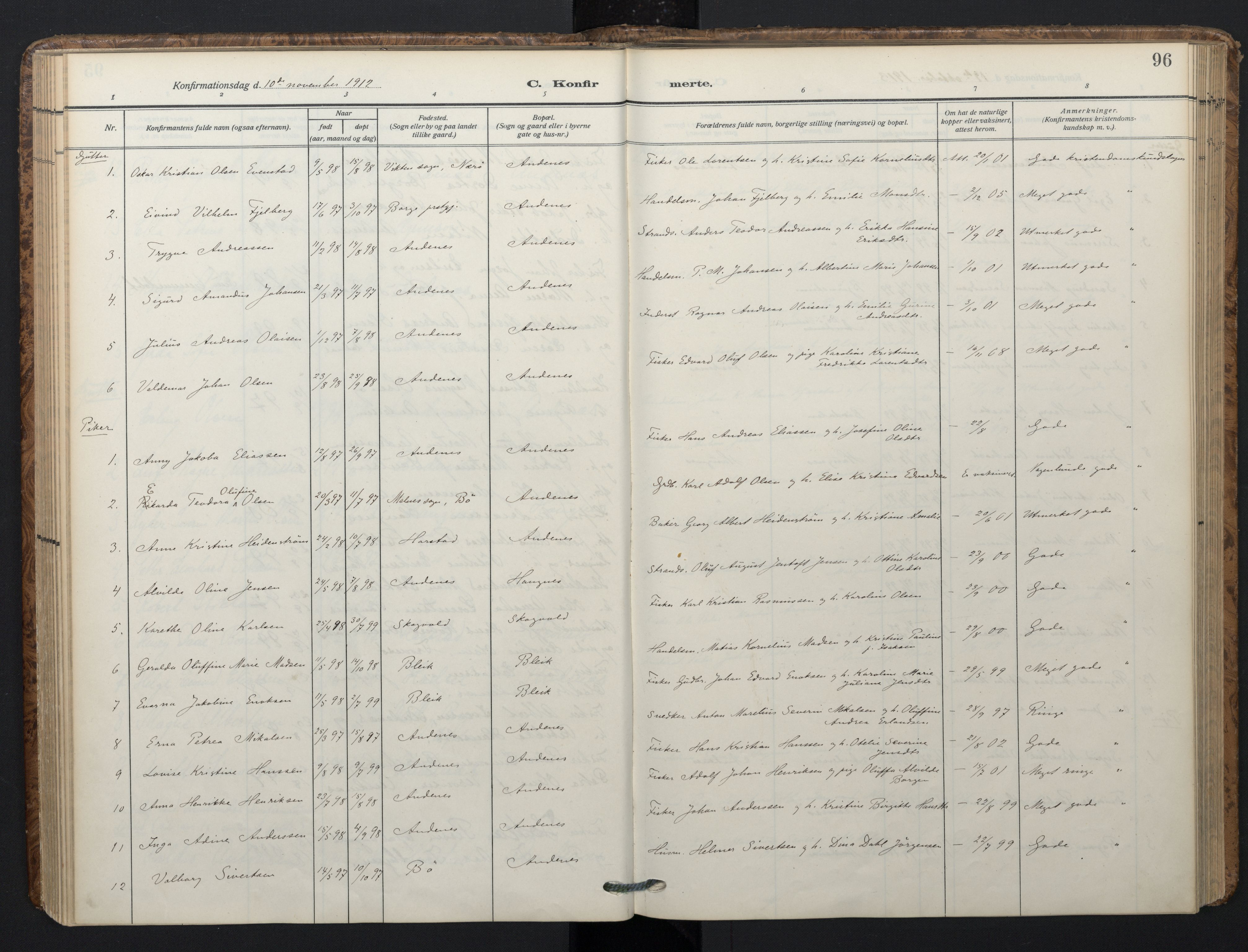 Ministerialprotokoller, klokkerbøker og fødselsregistre - Nordland, SAT/A-1459/899/L1438: Parish register (official) no. 899A06, 1909-1922, p. 96