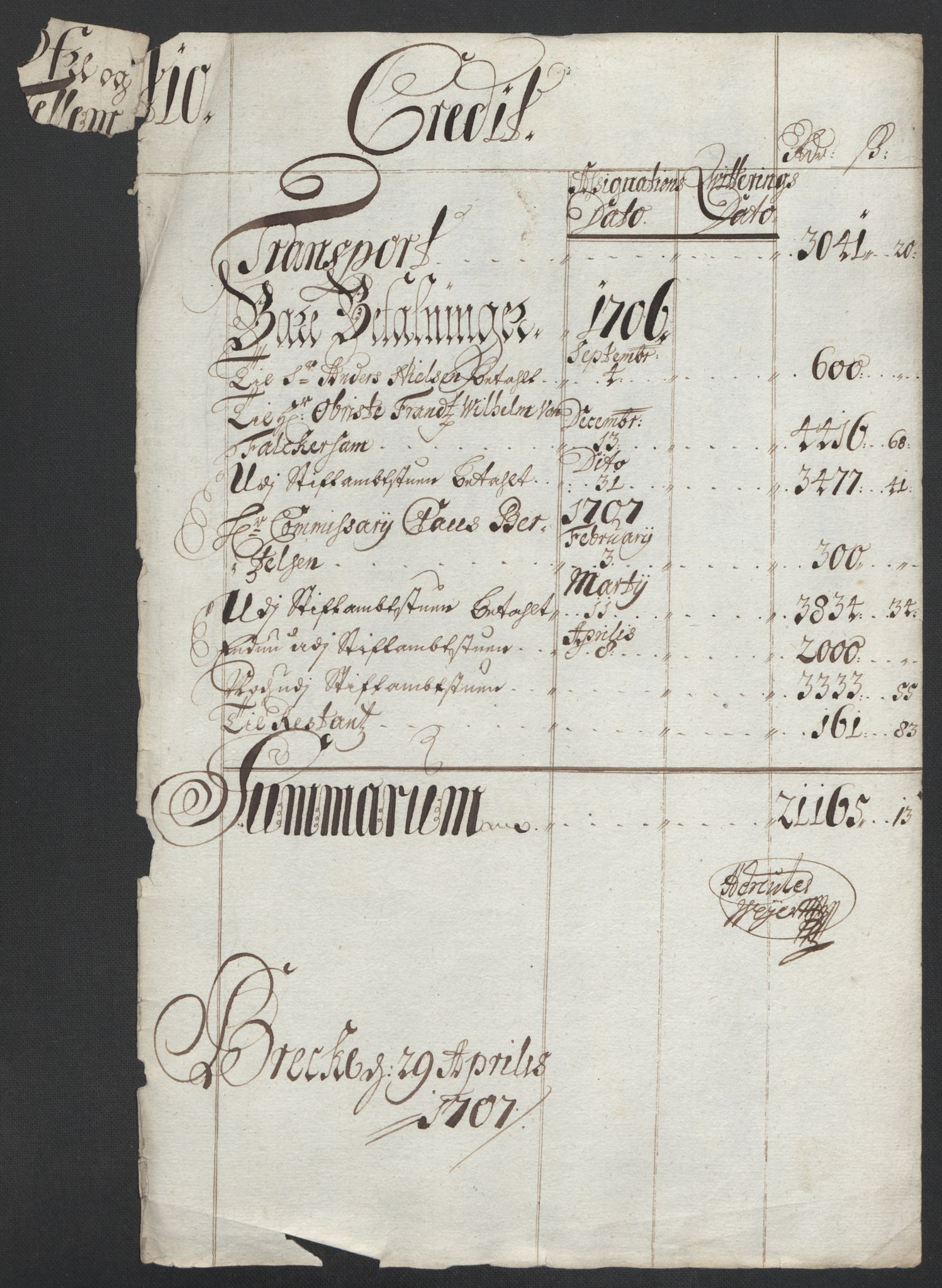 Rentekammeret inntil 1814, Reviderte regnskaper, Fogderegnskap, AV/RA-EA-4092/R36/L2116: Fogderegnskap Øvre og Nedre Telemark og Bamble, 1706-1707, p. 24