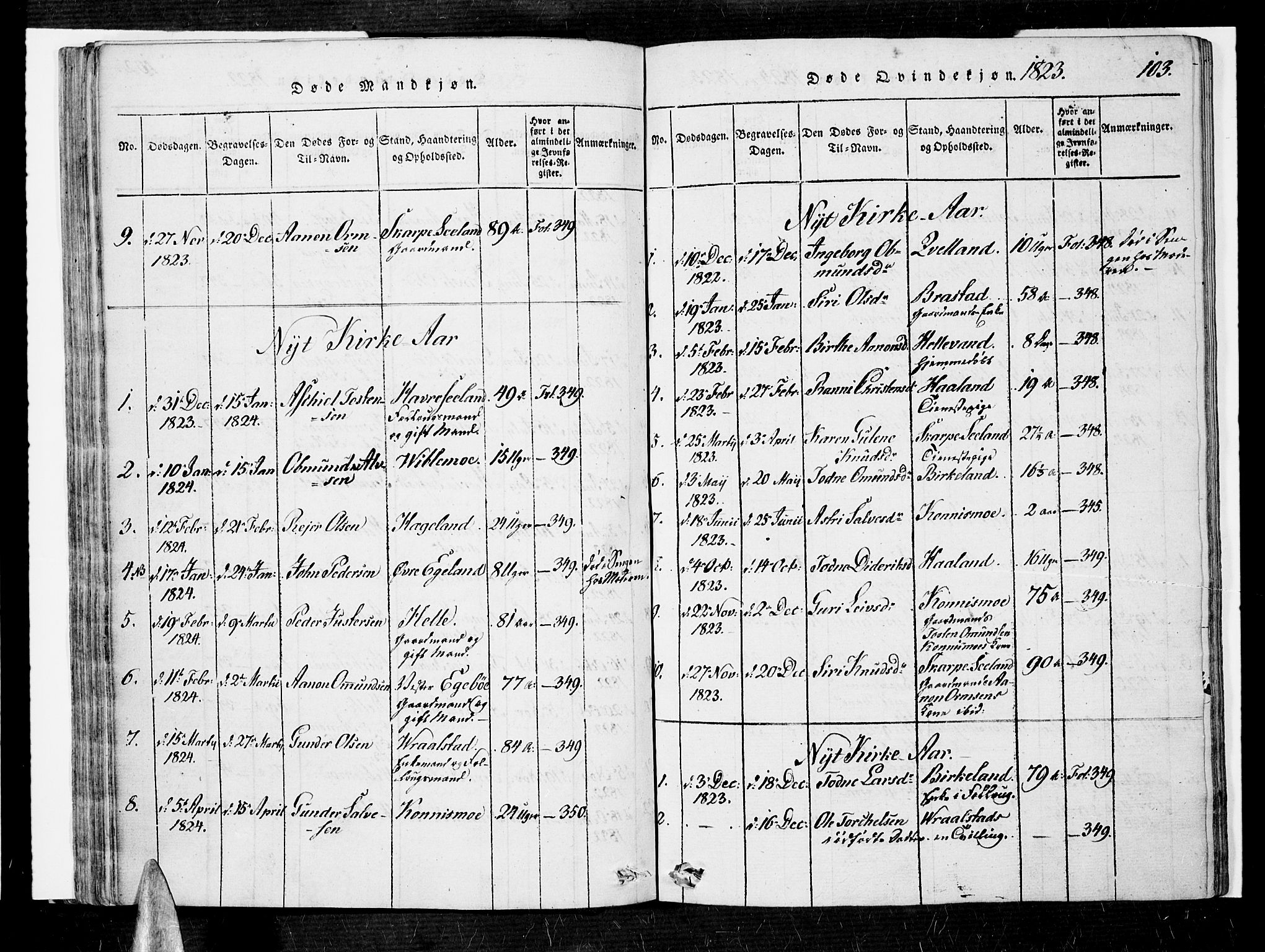 Nord-Audnedal sokneprestkontor, SAK/1111-0032/F/Fa/Faa/L0001: Parish register (official) no. A 1, 1815-1856, p. 103