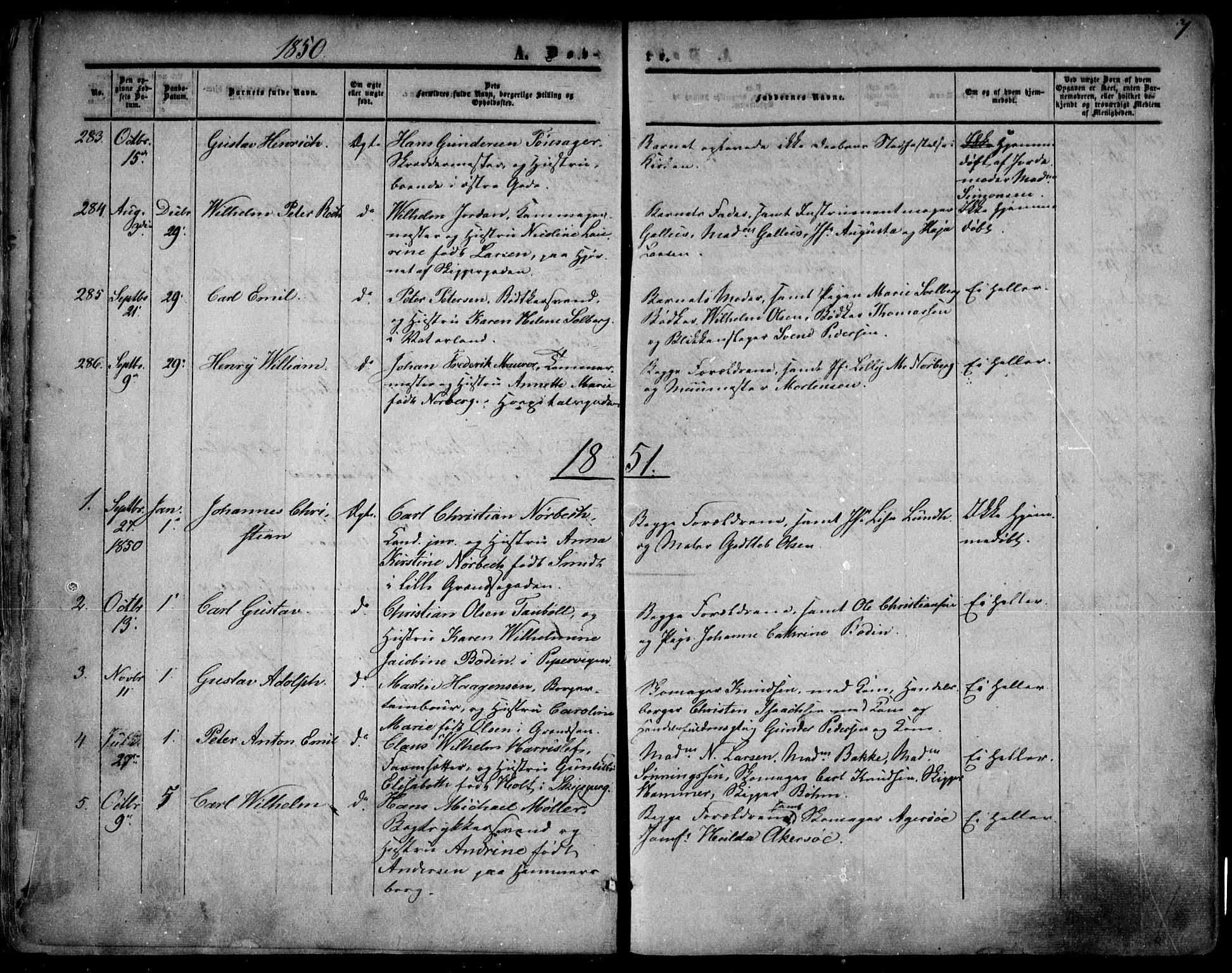 Oslo domkirke Kirkebøker, SAO/A-10752/F/Fa/L0014: Parish register (official) no. 14, 1850-1857, p. 7