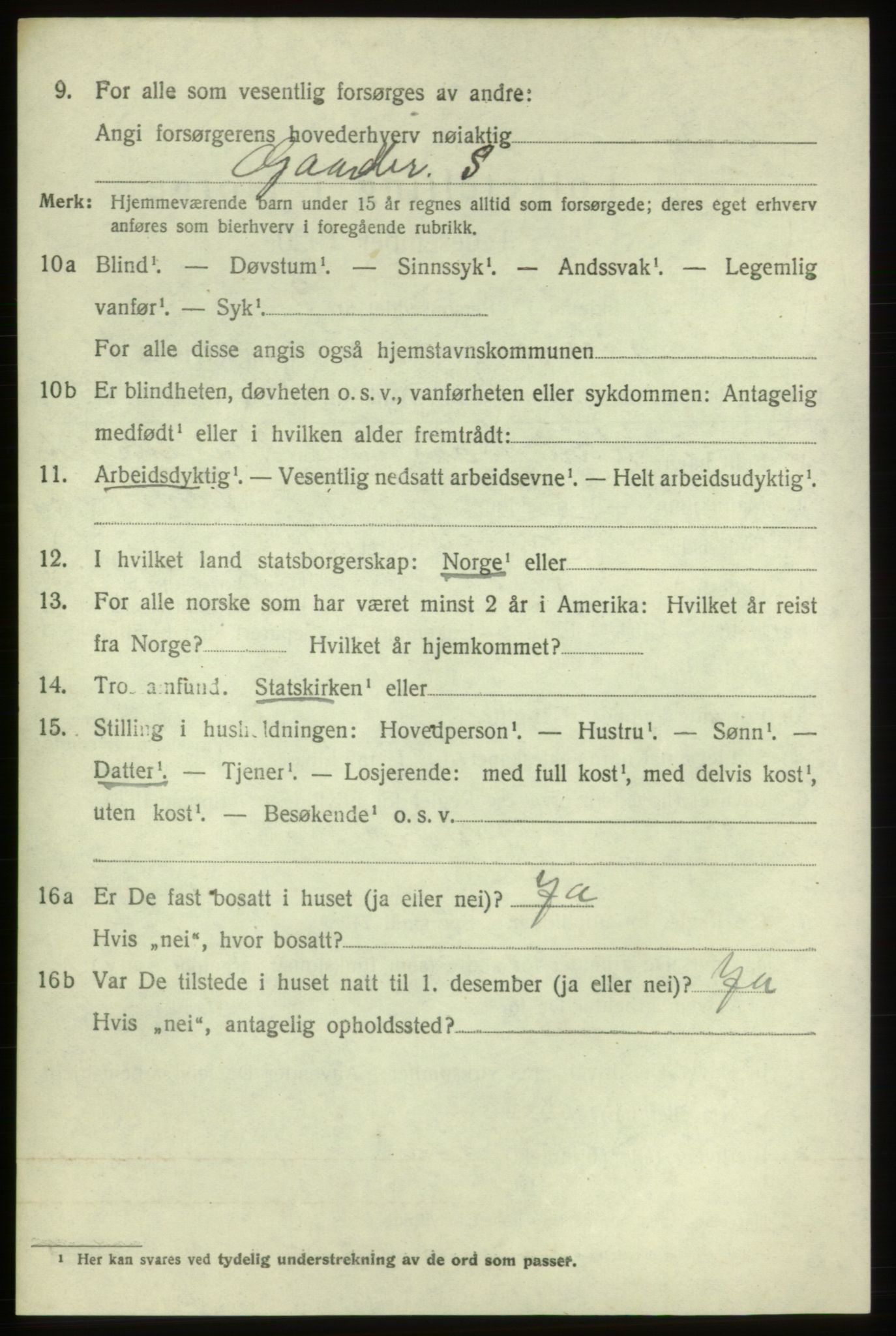 SAB, 1920 census for Tysnes, 1920, p. 3443