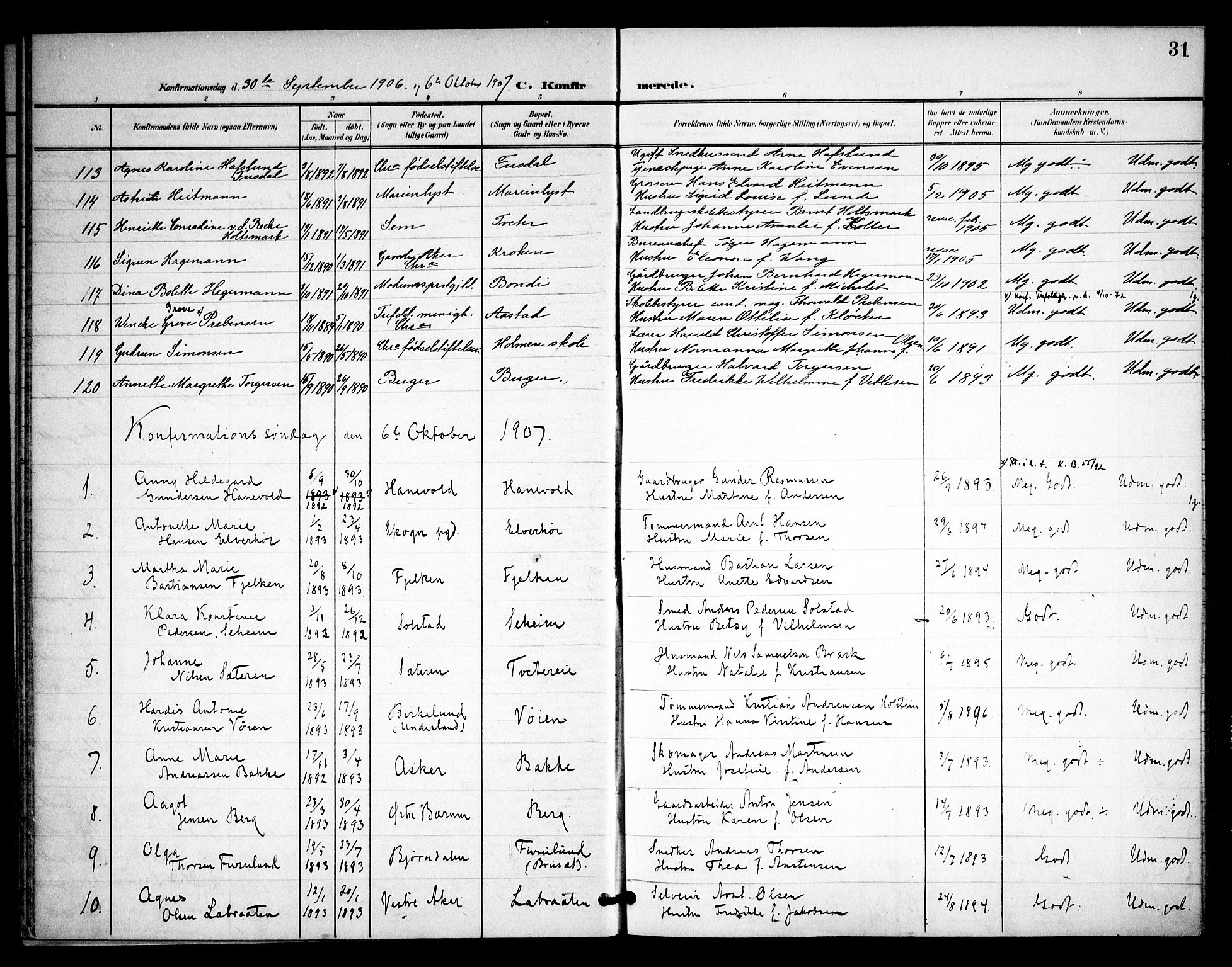 Asker prestekontor Kirkebøker, SAO/A-10256a/F/Fa/L0016: Parish register (official) no. I 16, 1900-1917, p. 31