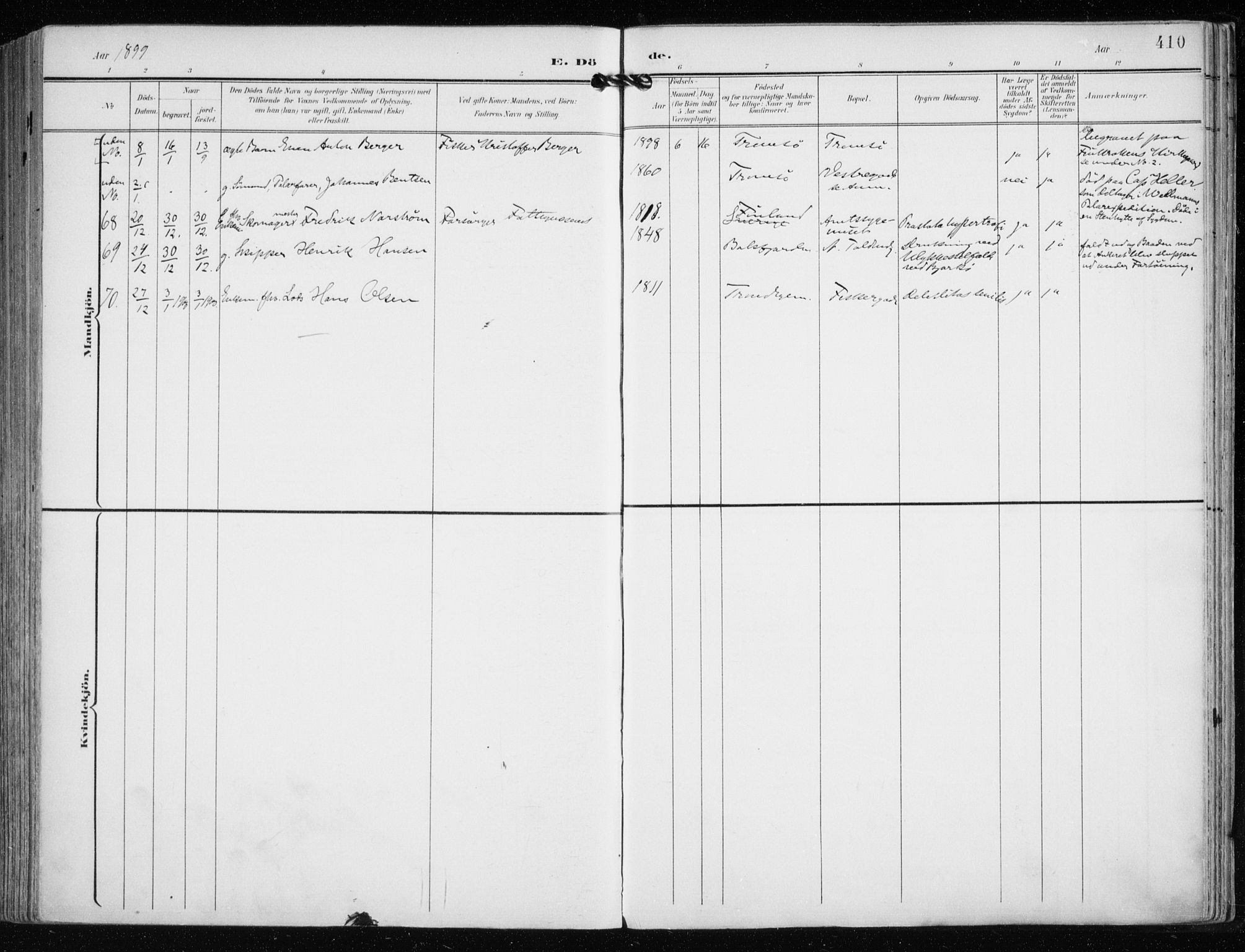 Tromsø sokneprestkontor/stiftsprosti/domprosti, AV/SATØ-S-1343/G/Ga/L0016kirke: Parish register (official) no. 16, 1899-1906, p. 410