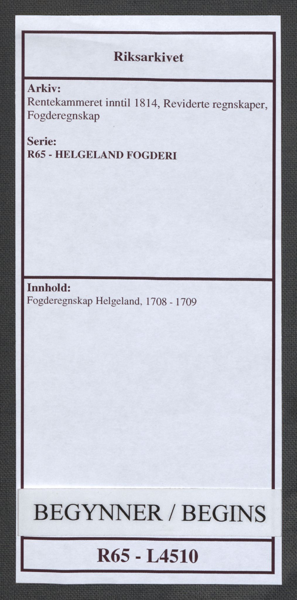 Rentekammeret inntil 1814, Reviderte regnskaper, Fogderegnskap, AV/RA-EA-4092/R65/L4510: Fogderegnskap Helgeland, 1708-1709, p. 1