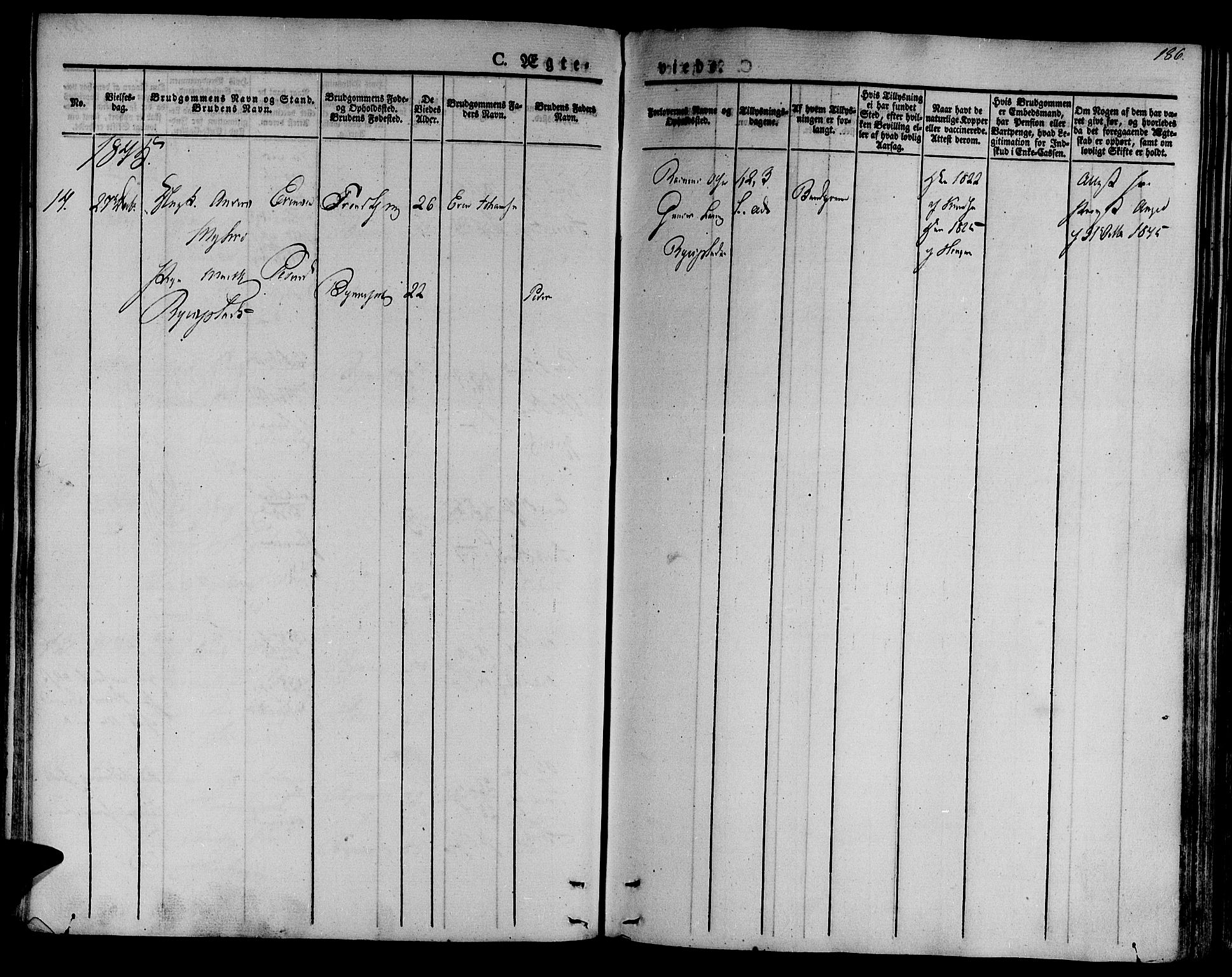 Ministerialprotokoller, klokkerbøker og fødselsregistre - Sør-Trøndelag, SAT/A-1456/612/L0374: Parish register (official) no. 612A07 /1, 1829-1845, p. 186