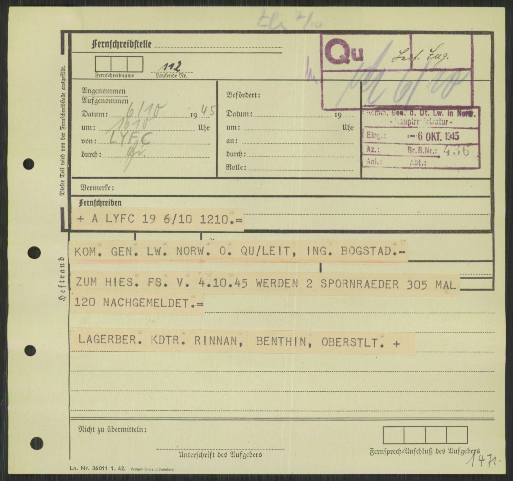 Deutscher Oberbefehlshaber Norwegen (DOBN), AV/RA-RAFA-2197/D/Di/L0066: AOK 20/WBN-DOBN Luftwaffe/Komm G. d.Dt.Lw. in Norwegen, 1945, p. 833