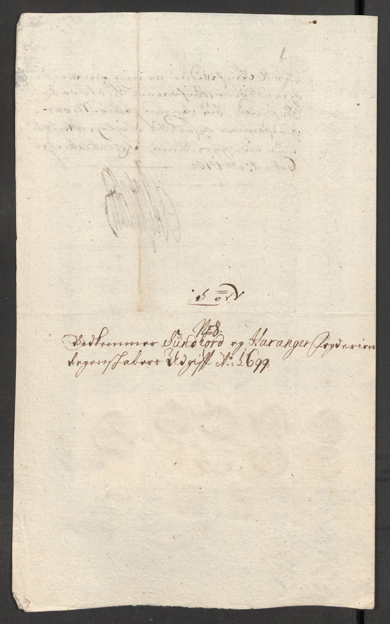 Rentekammeret inntil 1814, Reviderte regnskaper, Fogderegnskap, AV/RA-EA-4092/R48/L2978: Fogderegnskap Sunnhordland og Hardanger, 1699, p. 390