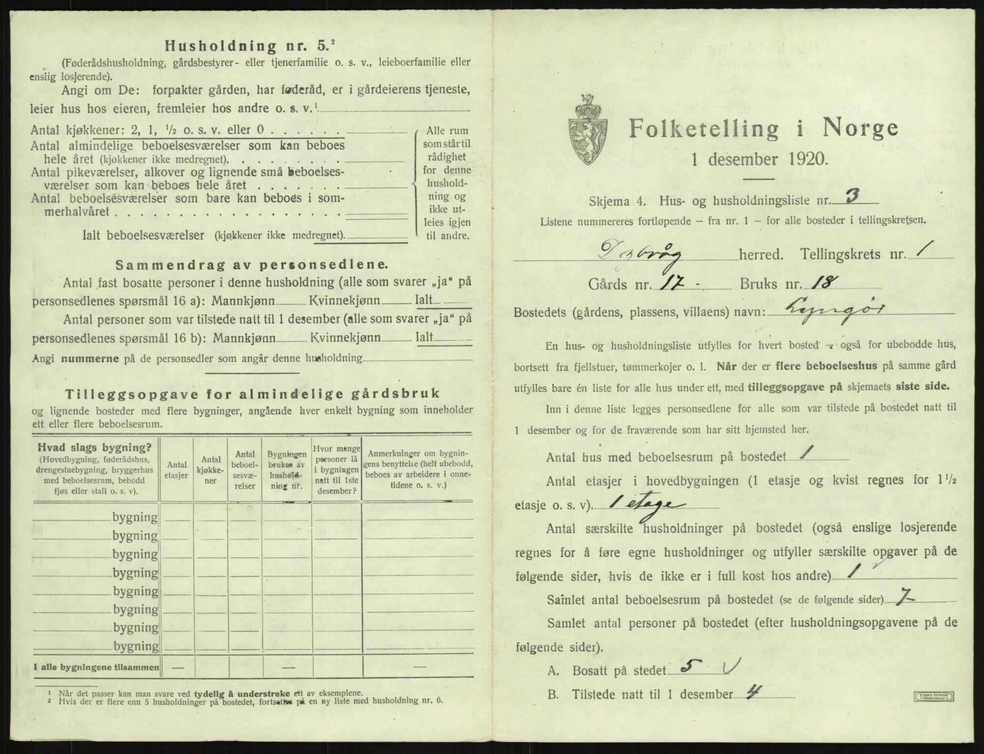 SAK, 1920 census for Dypvåg, 1920, p. 47