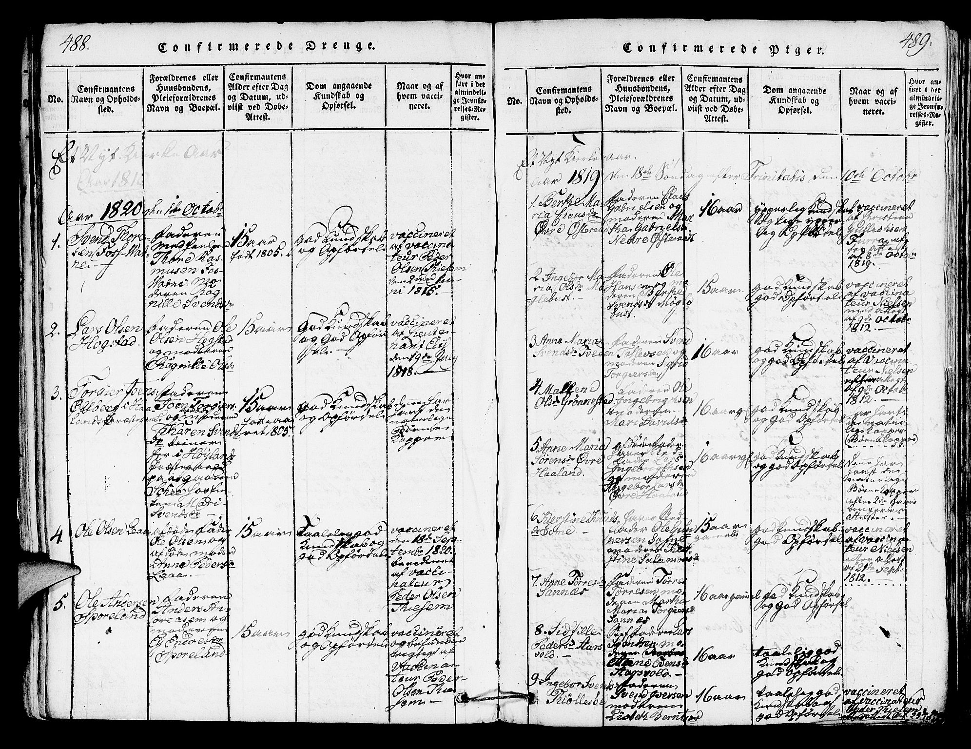 Høyland sokneprestkontor, AV/SAST-A-101799/001/30BA/L0006: Parish register (official) no. A 6, 1815-1825, p. 488-489