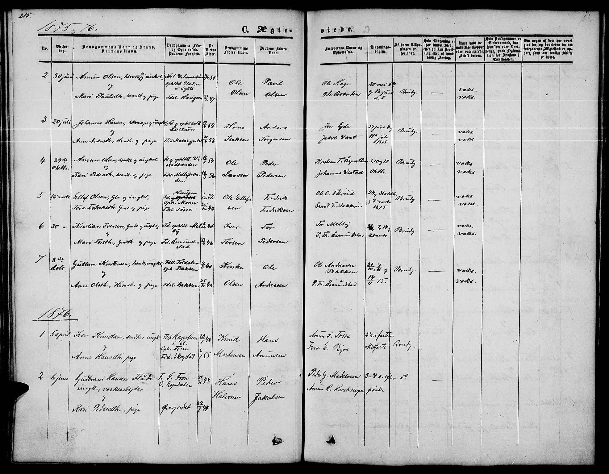 Nord-Fron prestekontor, SAH/PREST-080/H/Ha/Hab/L0002: Parish register (copy) no. 2, 1851-1883, p. 215