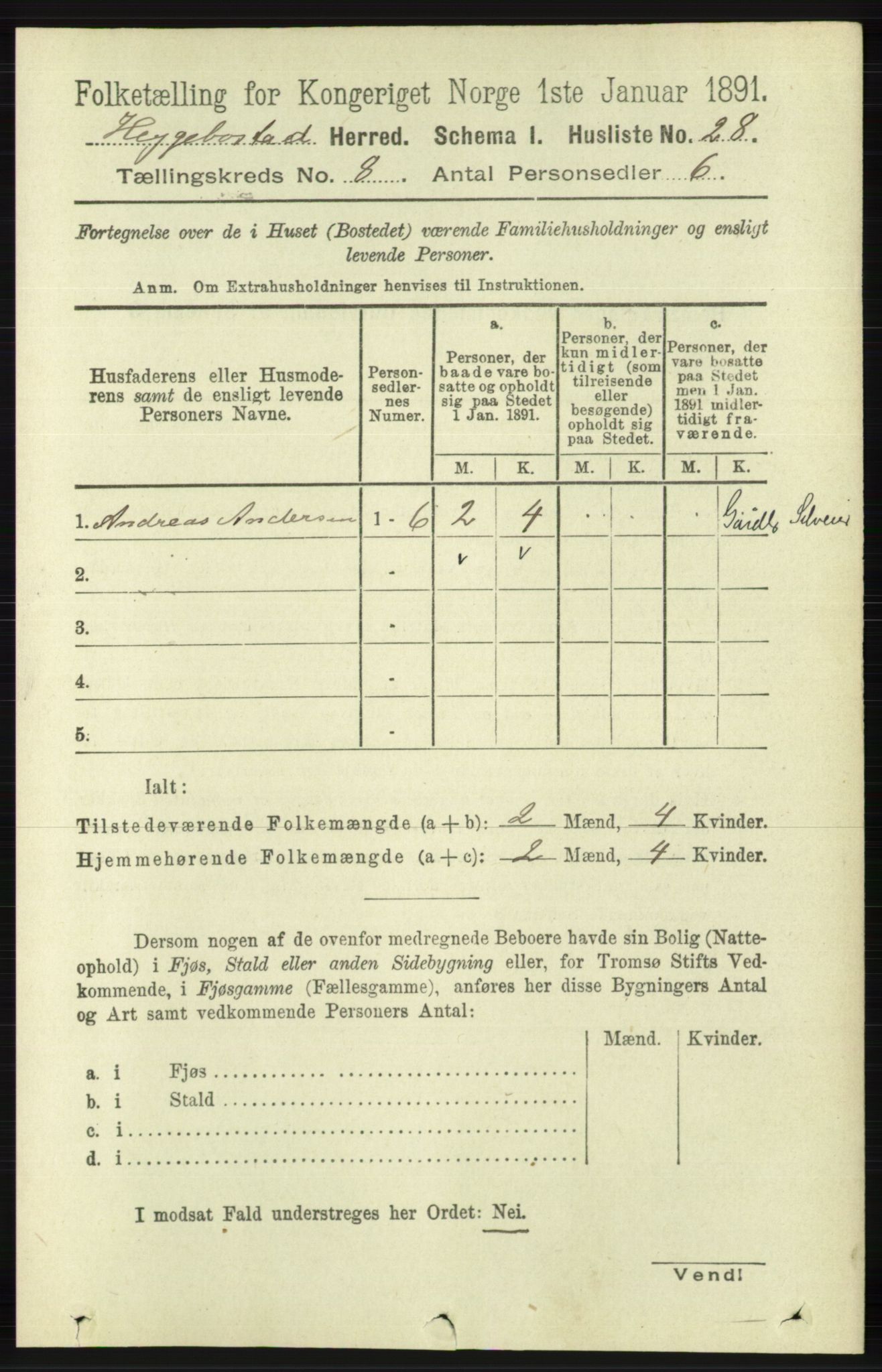 RA, 1891 census for 1034 Hægebostad, 1891, p. 2447