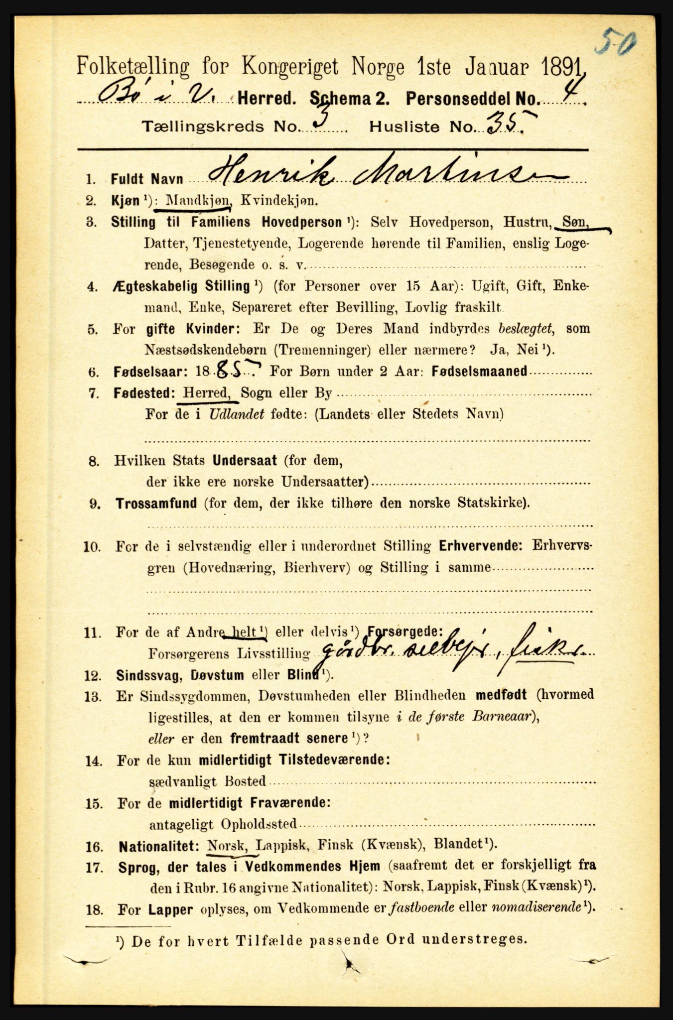 RA, 1891 census for 1867 Bø, 1891, p. 1072