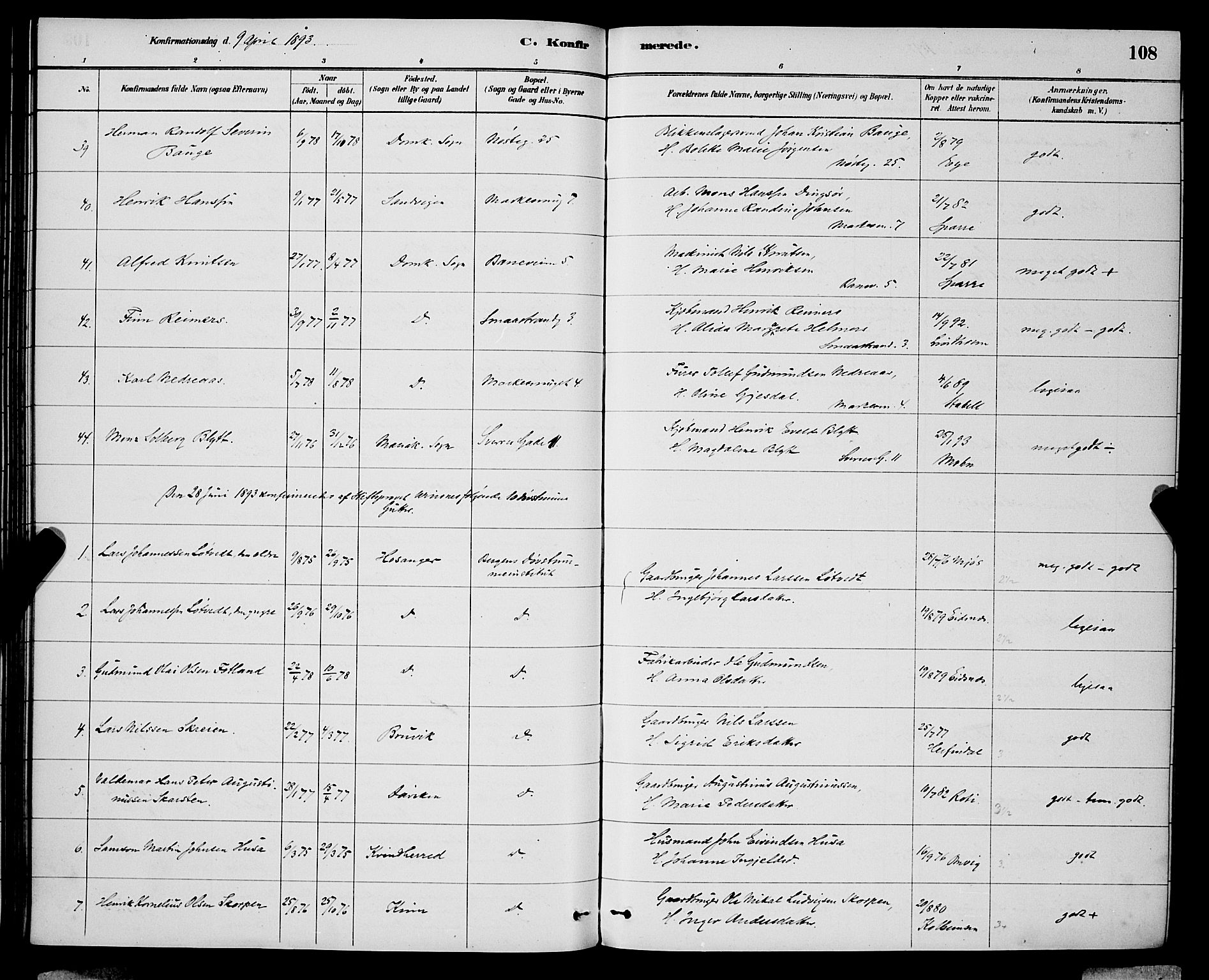 Domkirken sokneprestembete, AV/SAB-A-74801/H/Hab/L0024: Parish register (copy) no. C 4, 1880-1899, p. 108