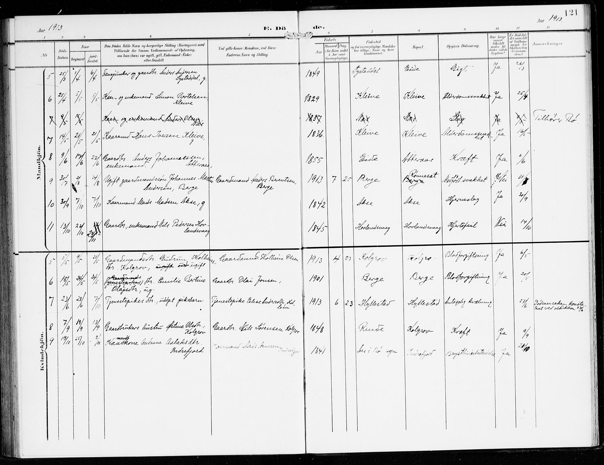 Hyllestad sokneprestembete, AV/SAB-A-80401: Parish register (official) no. B 2, 1903-1917, p. 121