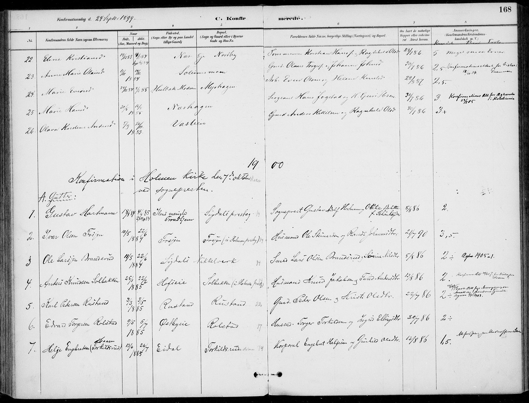 Sigdal kirkebøker, AV/SAKO-A-245/F/Fb/L0001: Parish register (official) no. II 1, 1888-1900, p. 168