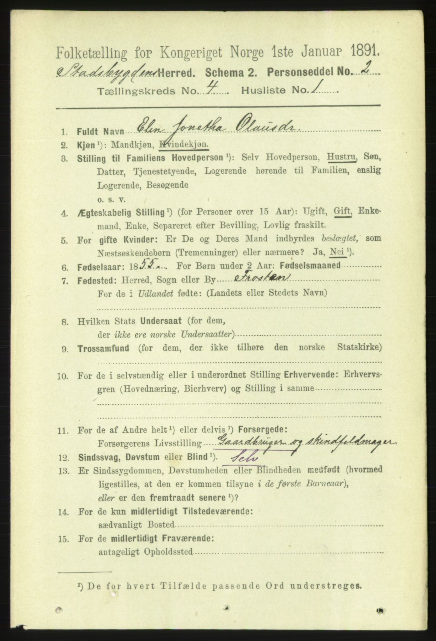 RA, 1891 census for 1625 Stadsbygd, 1891, p. 1822