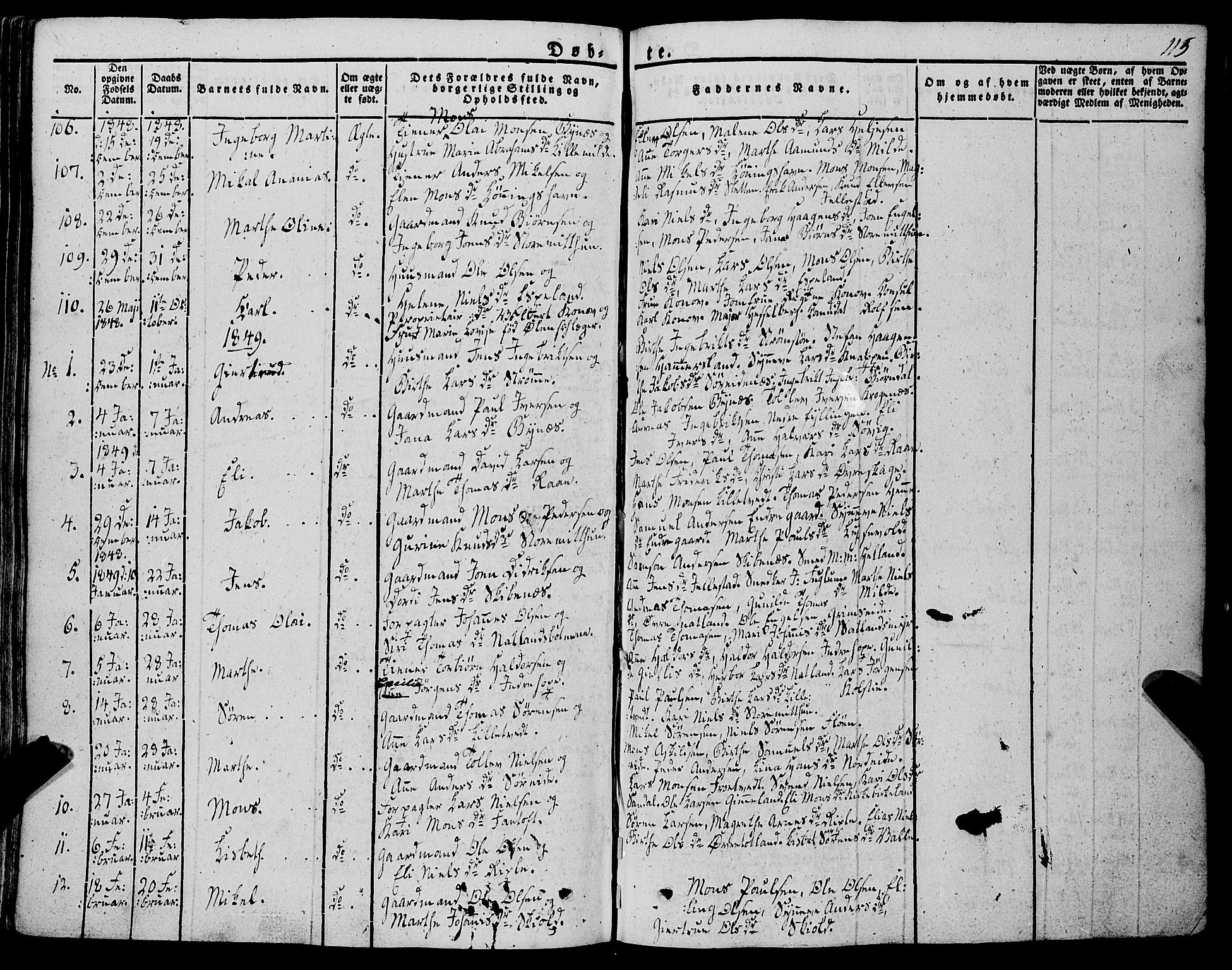 Fana Sokneprestembete, SAB/A-75101/H/Haa/Haaa/L0008: Parish register (official) no. A 8, 1829-1851, p. 115