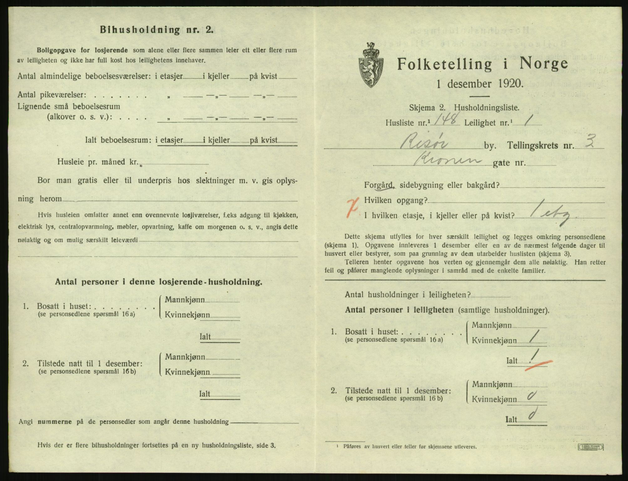 SAK, 1920 census for Risør, 1920, p. 2943