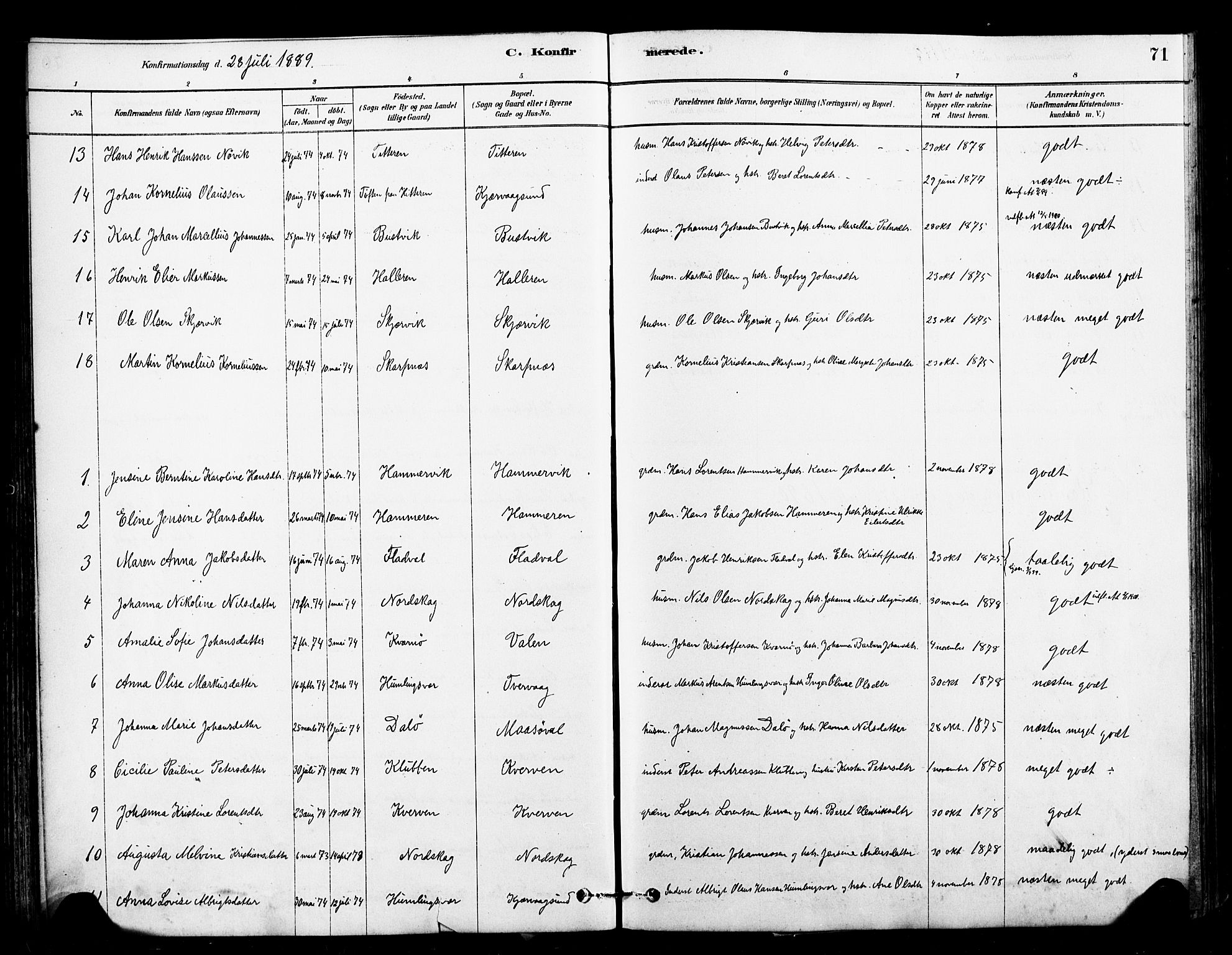 Ministerialprotokoller, klokkerbøker og fødselsregistre - Sør-Trøndelag, SAT/A-1456/641/L0595: Parish register (official) no. 641A01, 1882-1897, p. 71