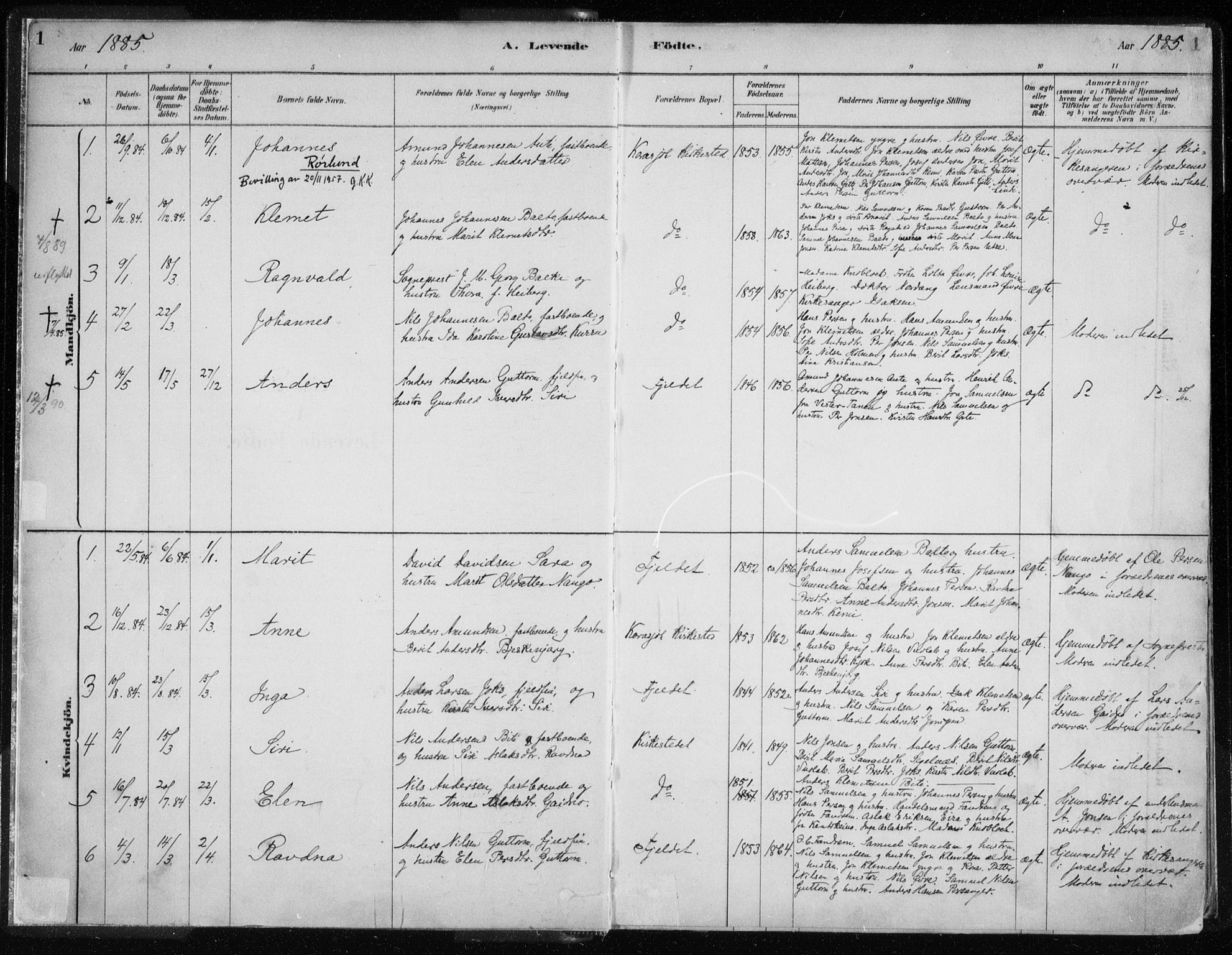 Karasjok sokneprestkontor, AV/SATØ-S-1352/H/Ha/L0002kirke: Parish register (official) no. 2, 1885-1906, p. 1