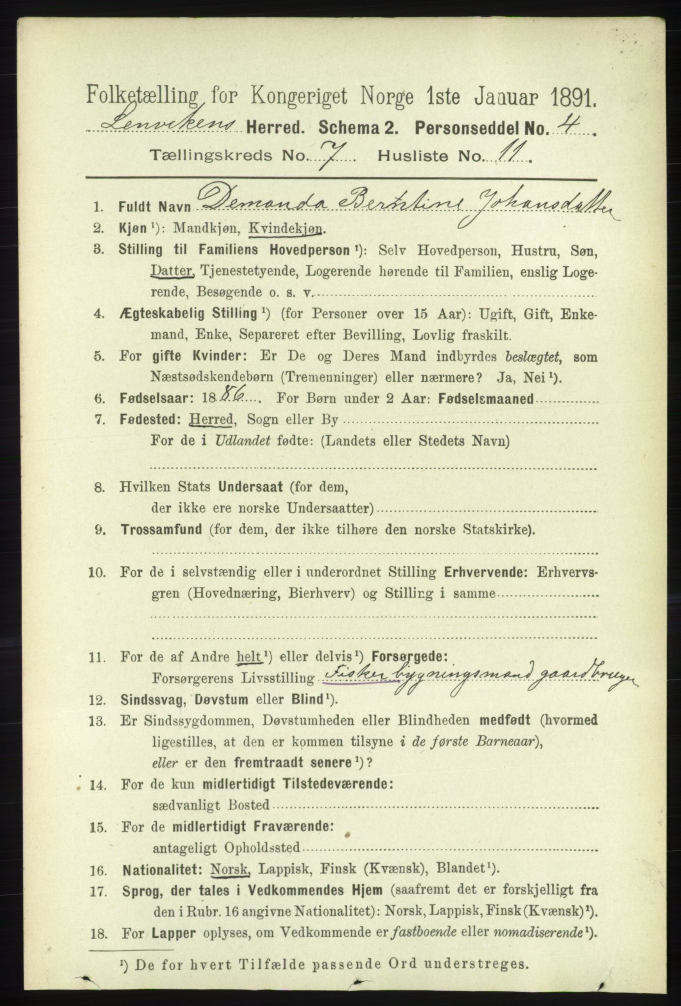 RA, 1891 census for 1931 Lenvik, 1891, p. 3839