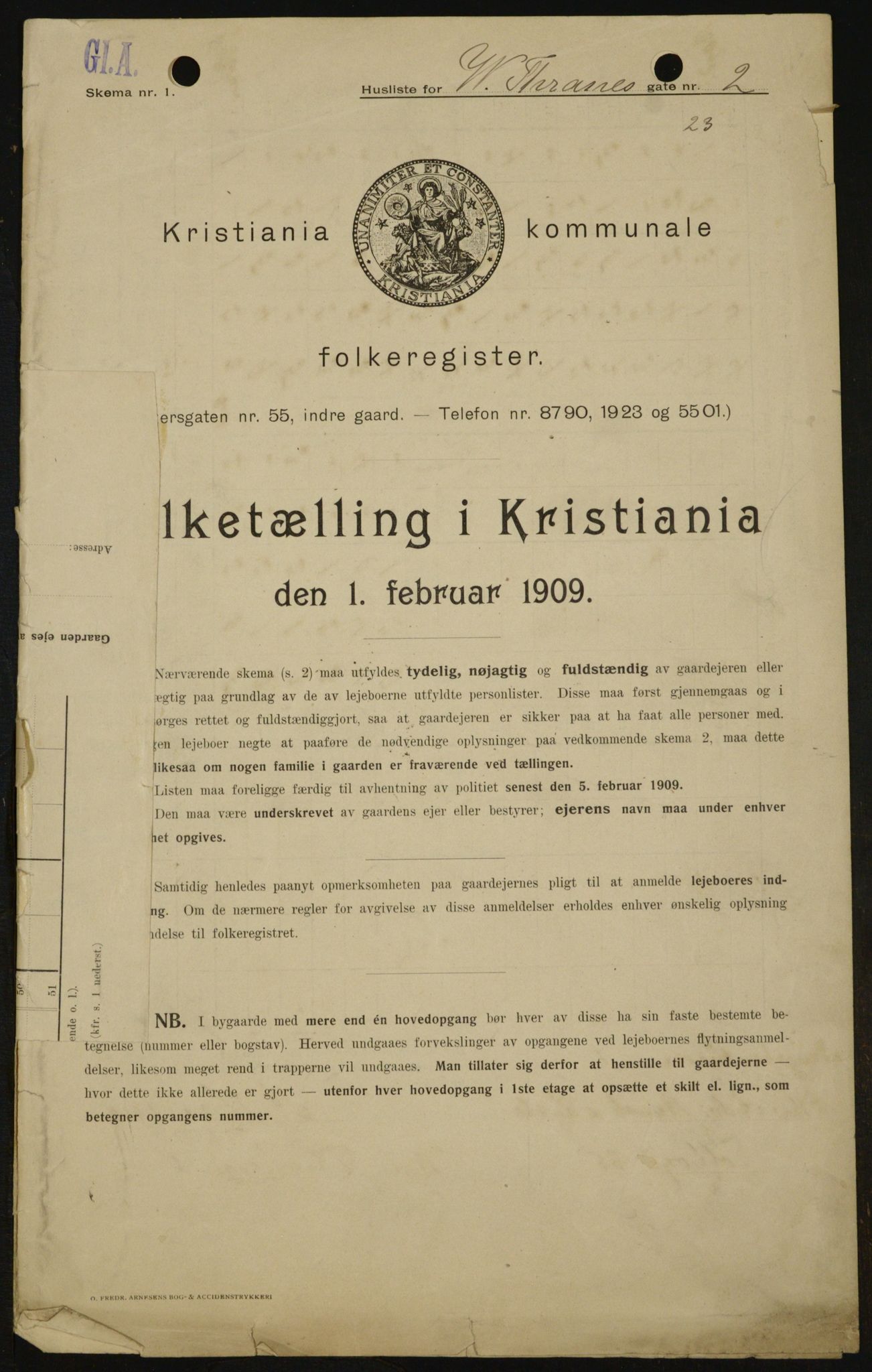 OBA, Municipal Census 1909 for Kristiania, 1909, p. 114537