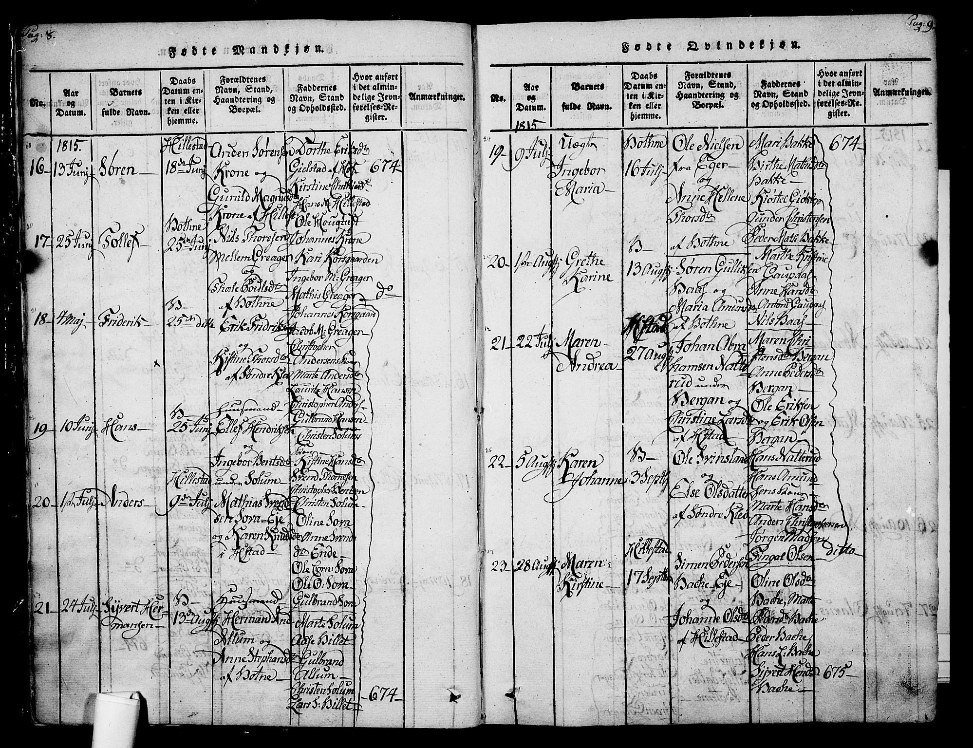 Botne kirkebøker, AV/SAKO-A-340/F/Fa/L0005: Parish register (official) no. I 5, 1814-1836, p. 8-9