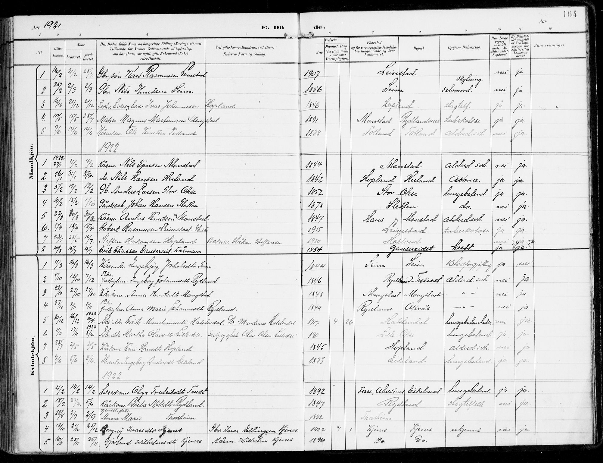 Alversund Sokneprestembete, SAB/A-73901/H/Ha/Haa/Haad/L0004: Parish register (official) no. D 4, 1898-1926, p. 164