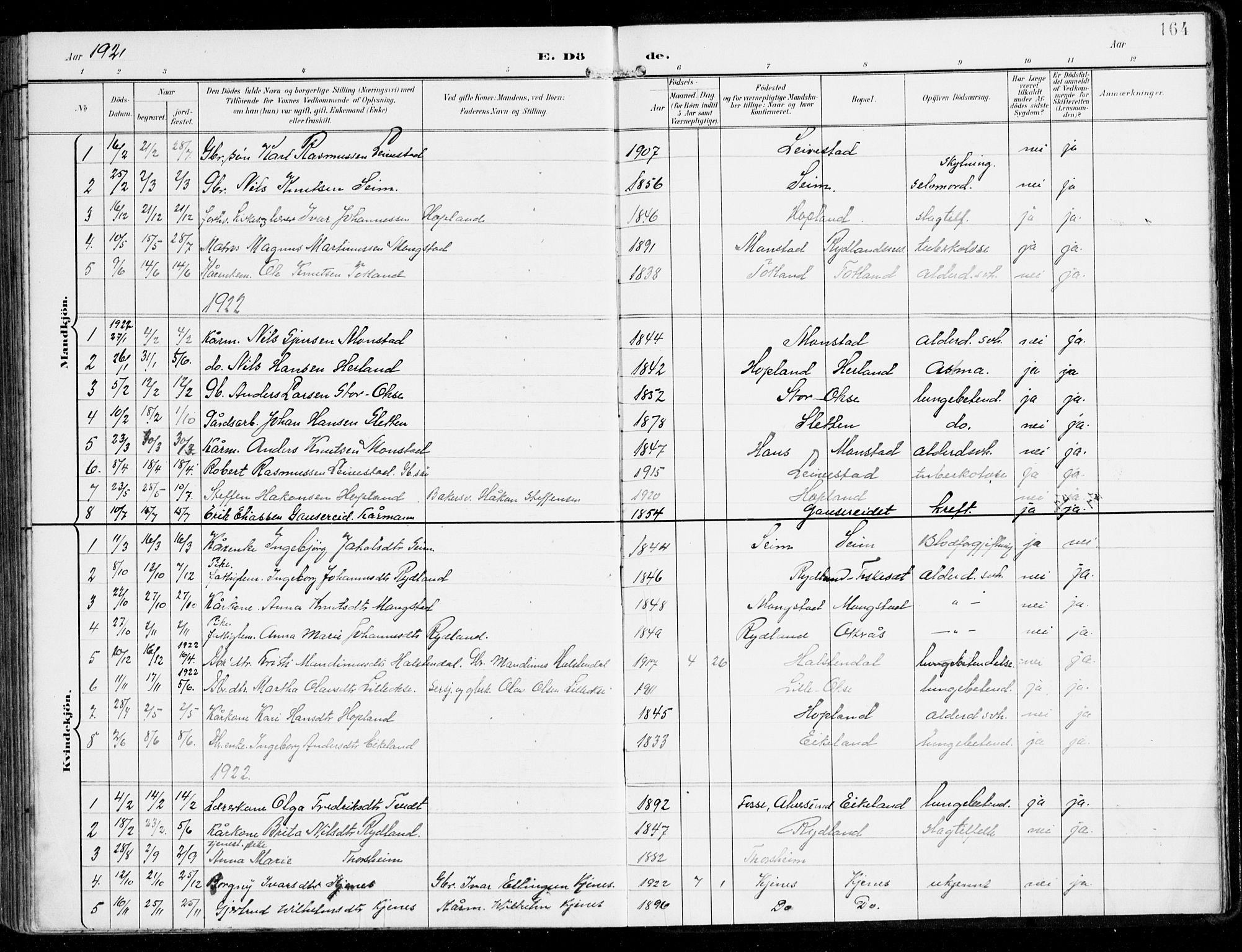 Alversund Sokneprestembete, AV/SAB-A-73901/H/Ha/Haa/Haad/L0004: Parish register (official) no. D 4, 1898-1926, p. 164