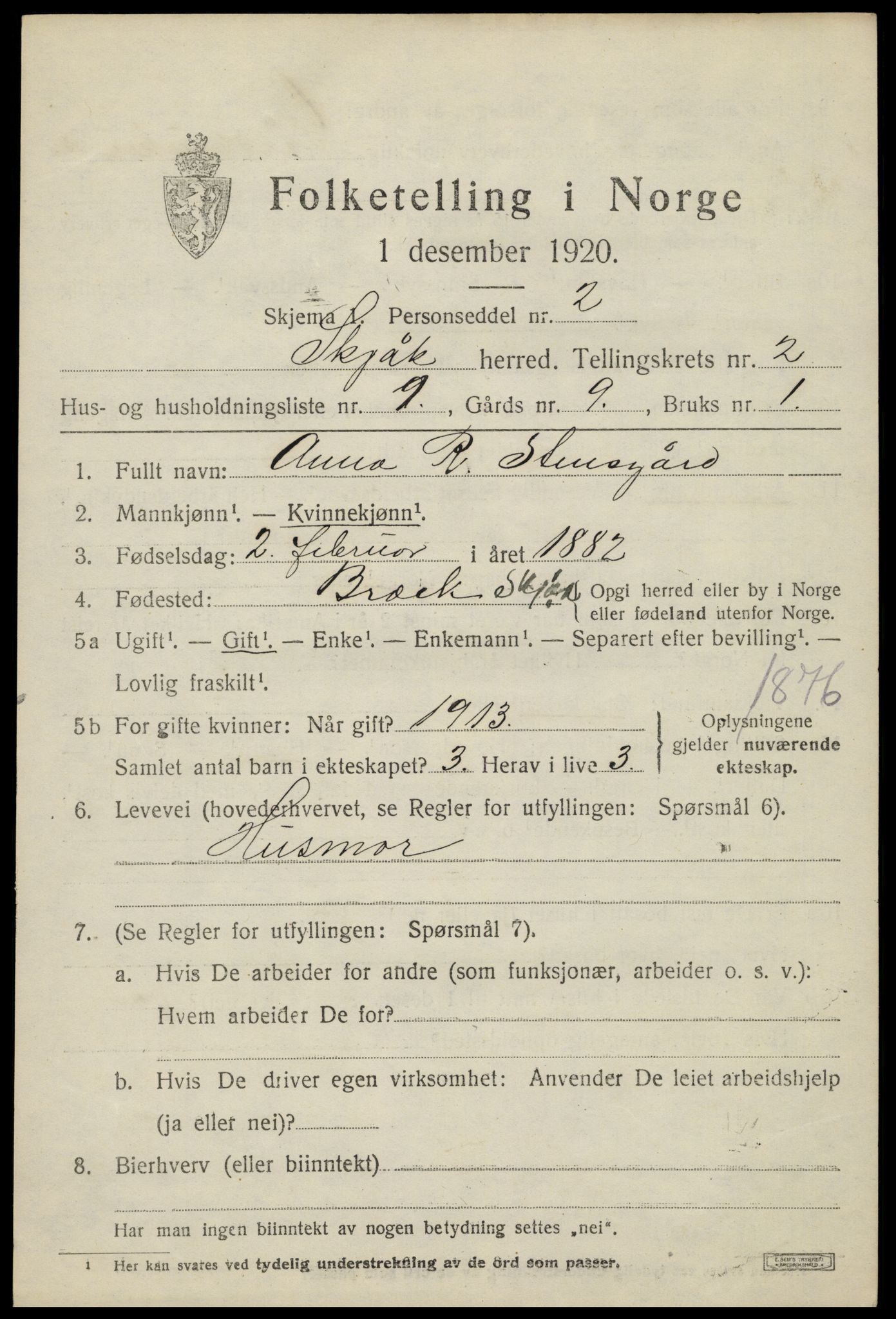 SAH, 1920 census for Skjåk, 1920, p. 1078