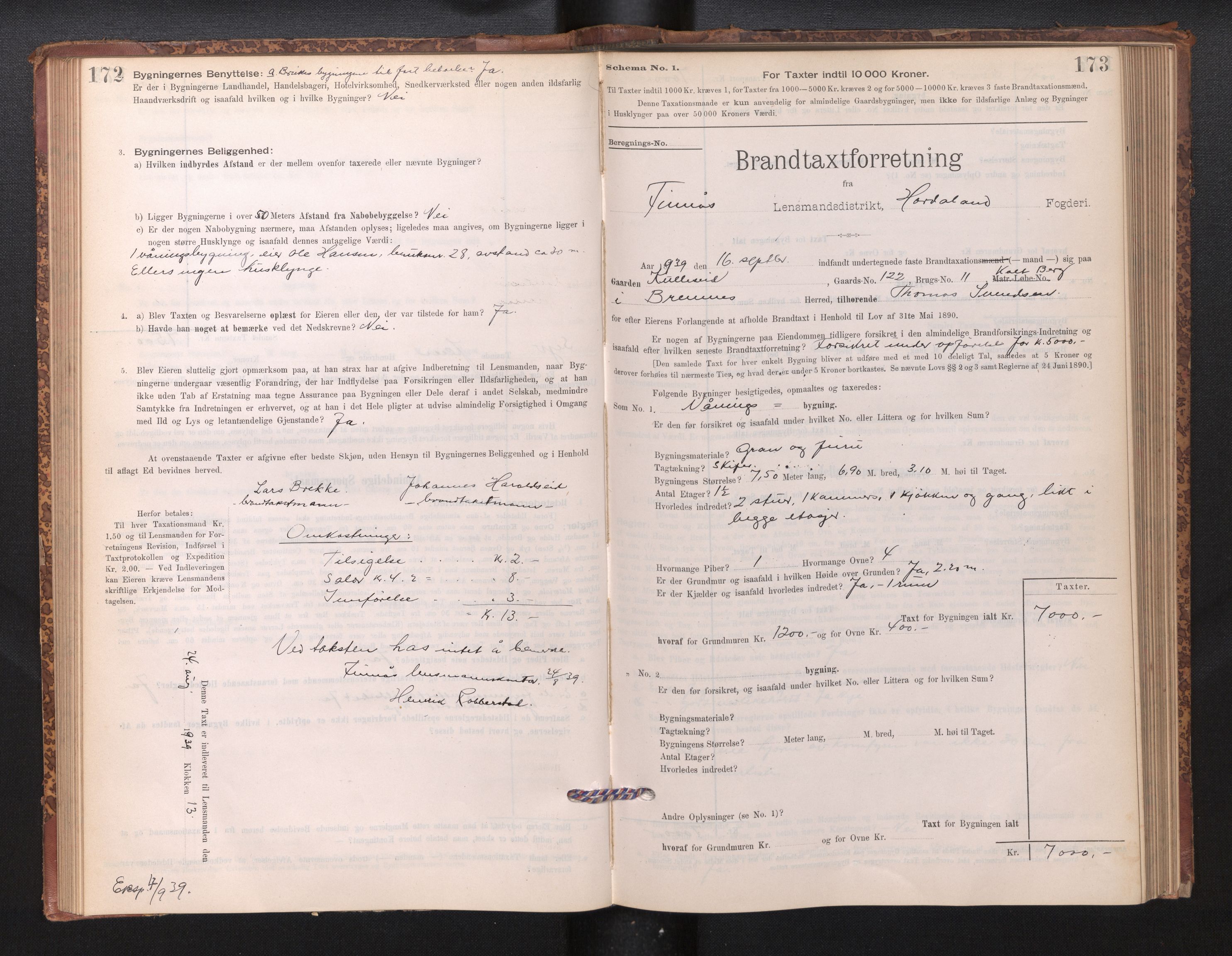 Lensmannen i Finnås, AV/SAB-A-31901/0012/L0002: Branntakstprotokoll, skjematakst, 1894-1954, p. 172-173