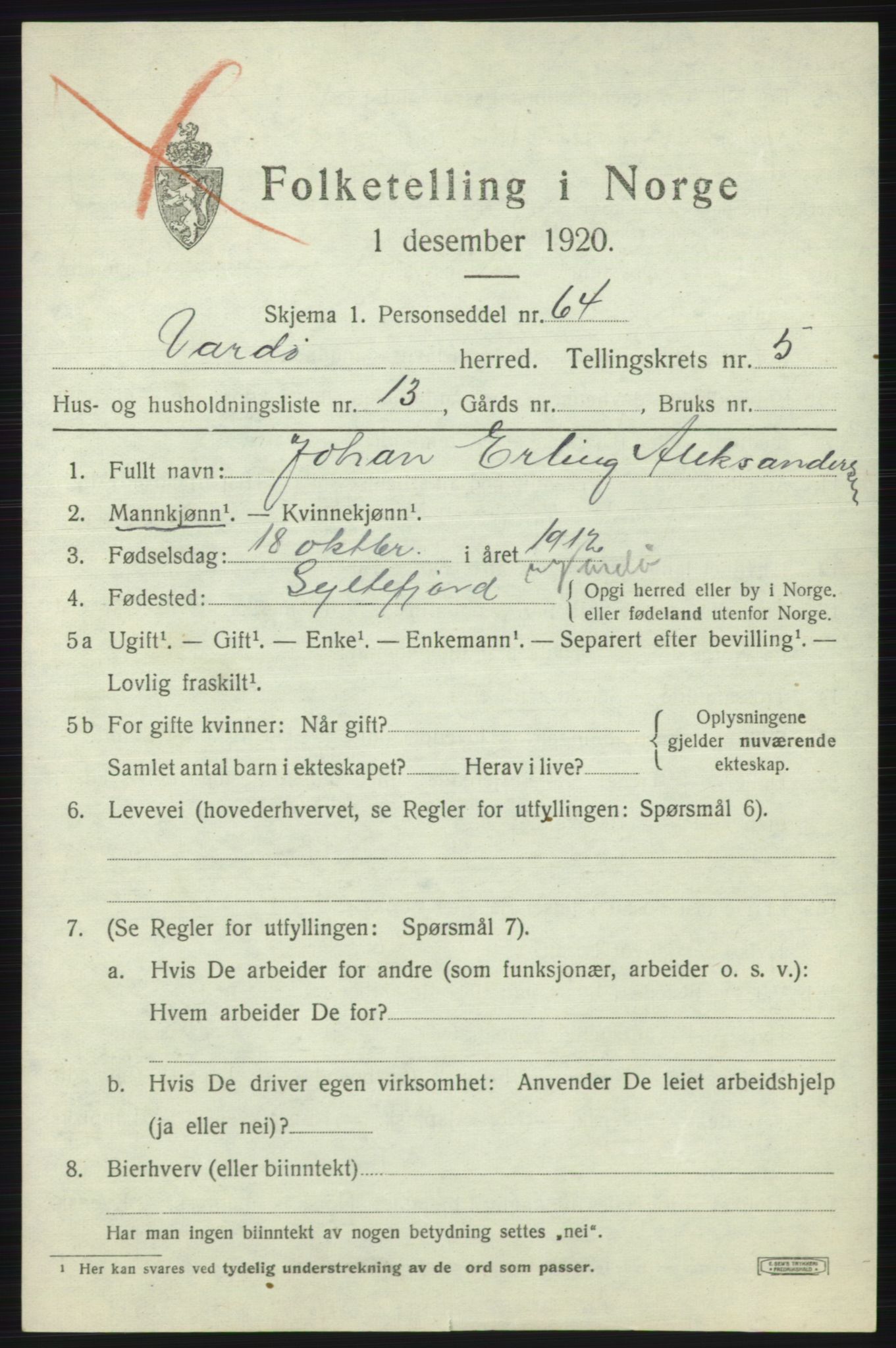 SATØ, 1920 census for Vardø rural district, 1920, p. 2714