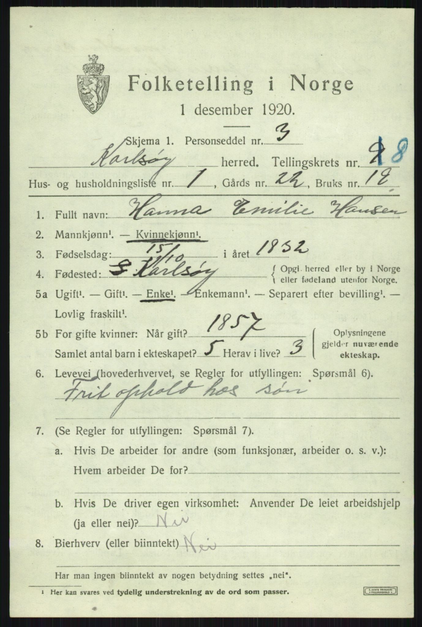 SATØ, 1920 census for Karlsøy, 1920, p. 2895