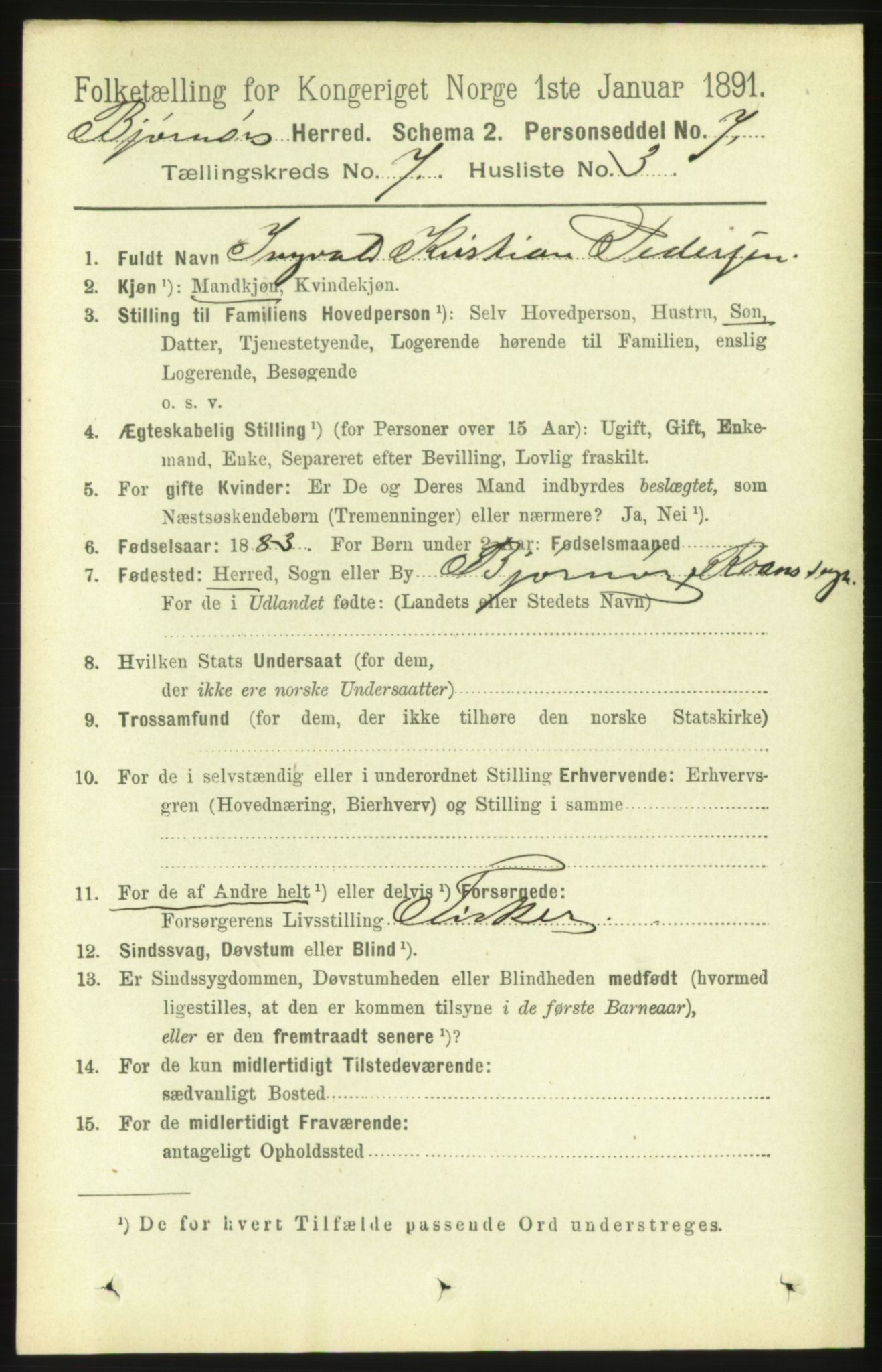 RA, 1891 census for 1632 Bjørnør, 1891, p. 3004