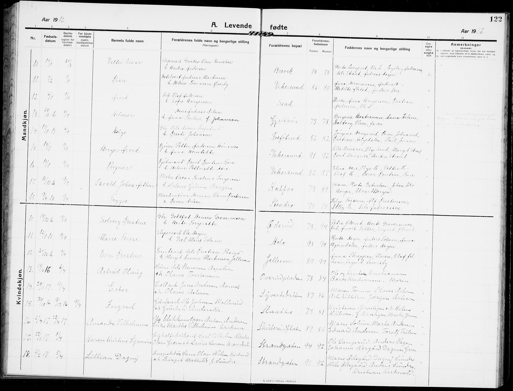 Modum kirkebøker, AV/SAKO-A-234/G/Ga/L0009: Parish register (copy) no. I 9, 1909-1923, p. 122