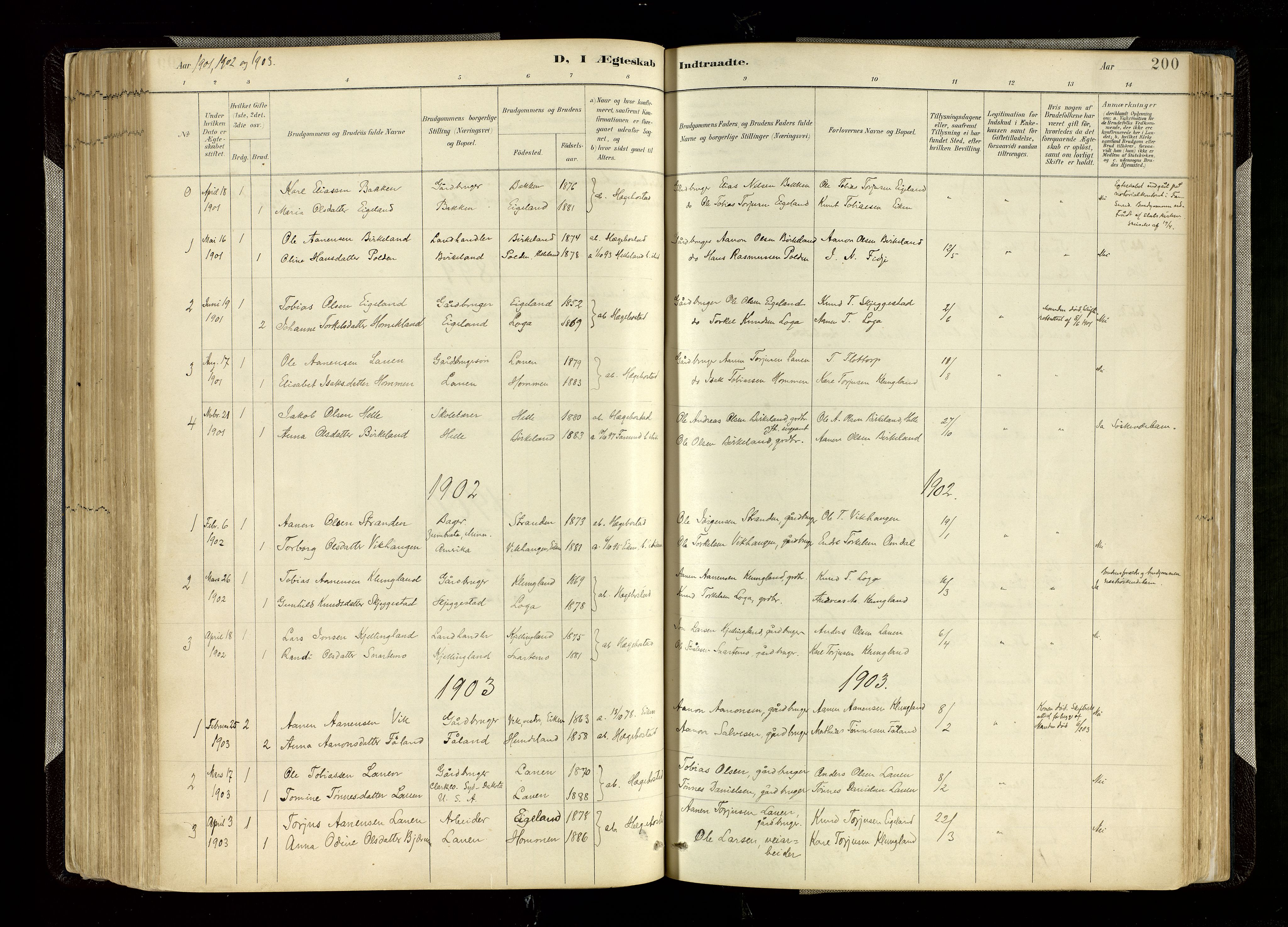 Hægebostad sokneprestkontor, AV/SAK-1111-0024/F/Fa/Faa/L0006: Parish register (official) no. A 6, 1887-1929, p. 200