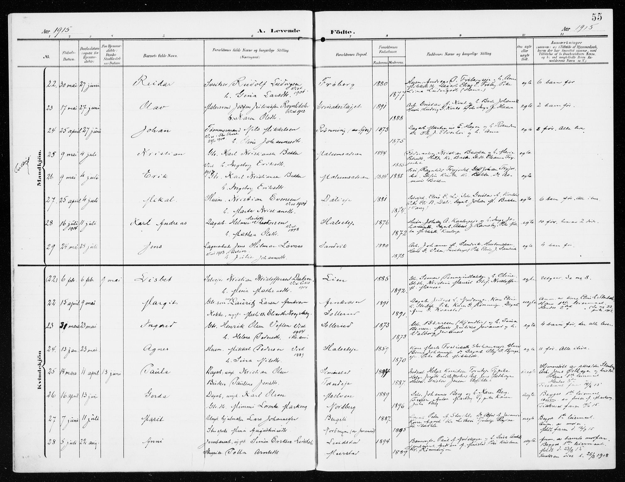 Furnes prestekontor, SAH/PREST-012/K/Ka/L0001: Parish register (official) no. 1, 1907-1935, p. 55