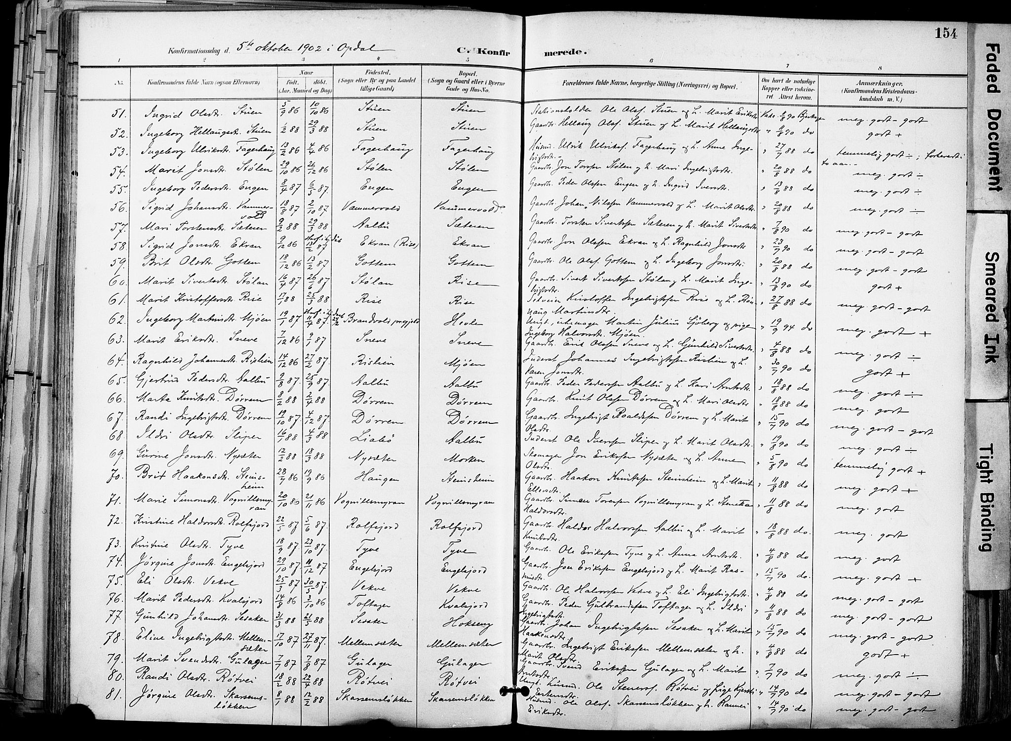 Ministerialprotokoller, klokkerbøker og fødselsregistre - Sør-Trøndelag, AV/SAT-A-1456/678/L0902: Parish register (official) no. 678A11, 1895-1911, p. 154