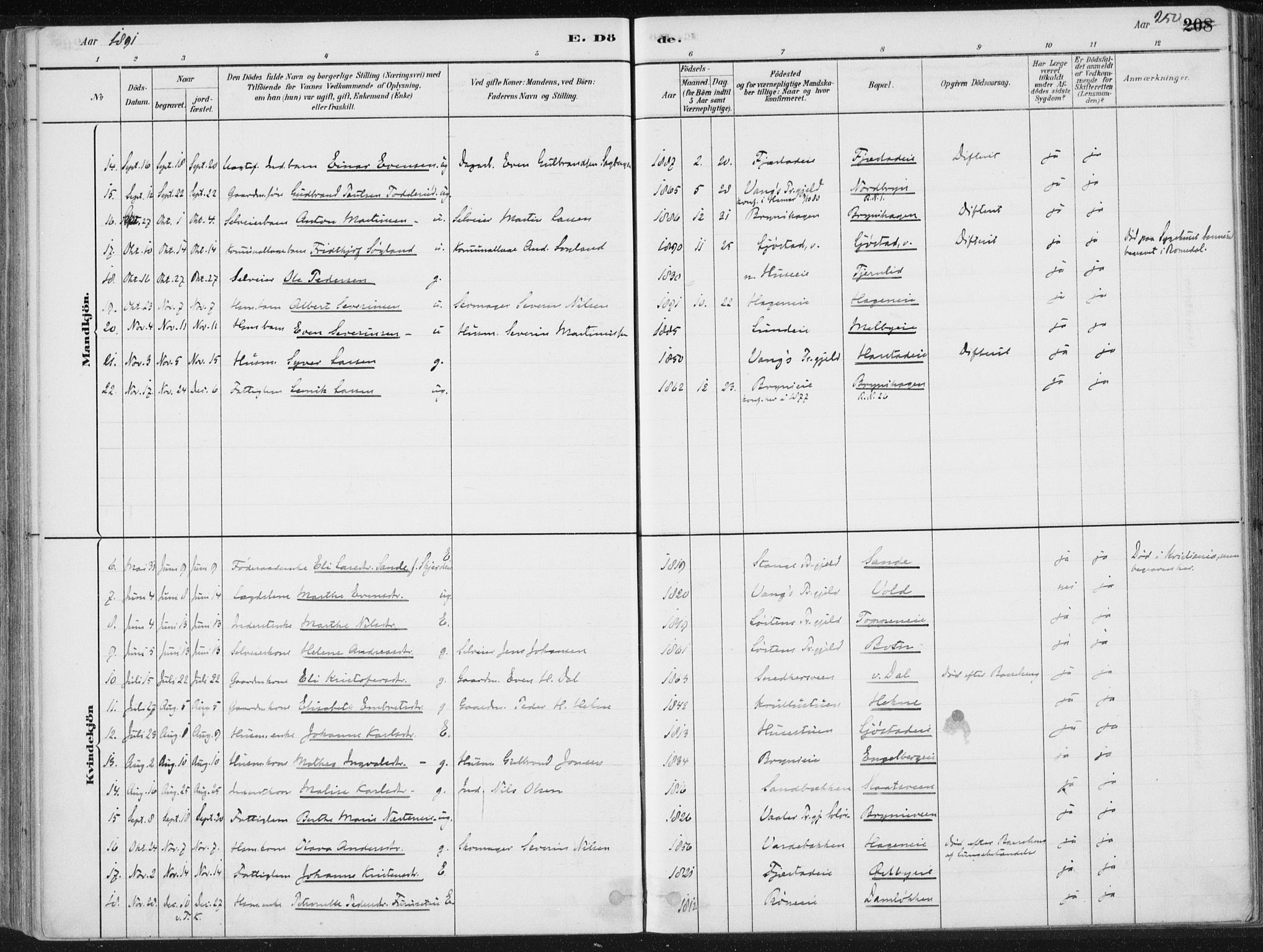 Romedal prestekontor, SAH/PREST-004/K/L0010: Parish register (official) no. 10, 1880-1895, p. 250