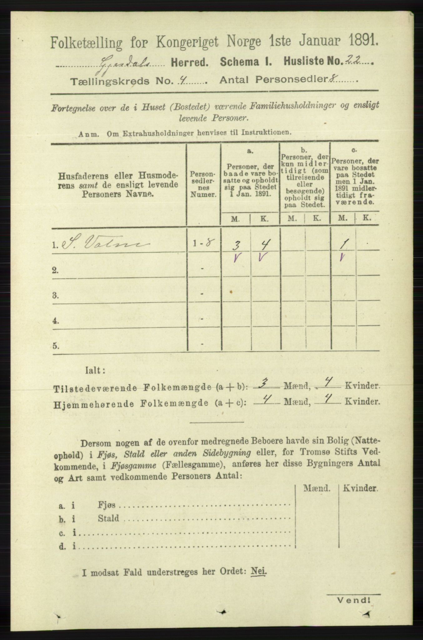 RA, 1891 census for 1122 Gjesdal, 1891, p. 1161