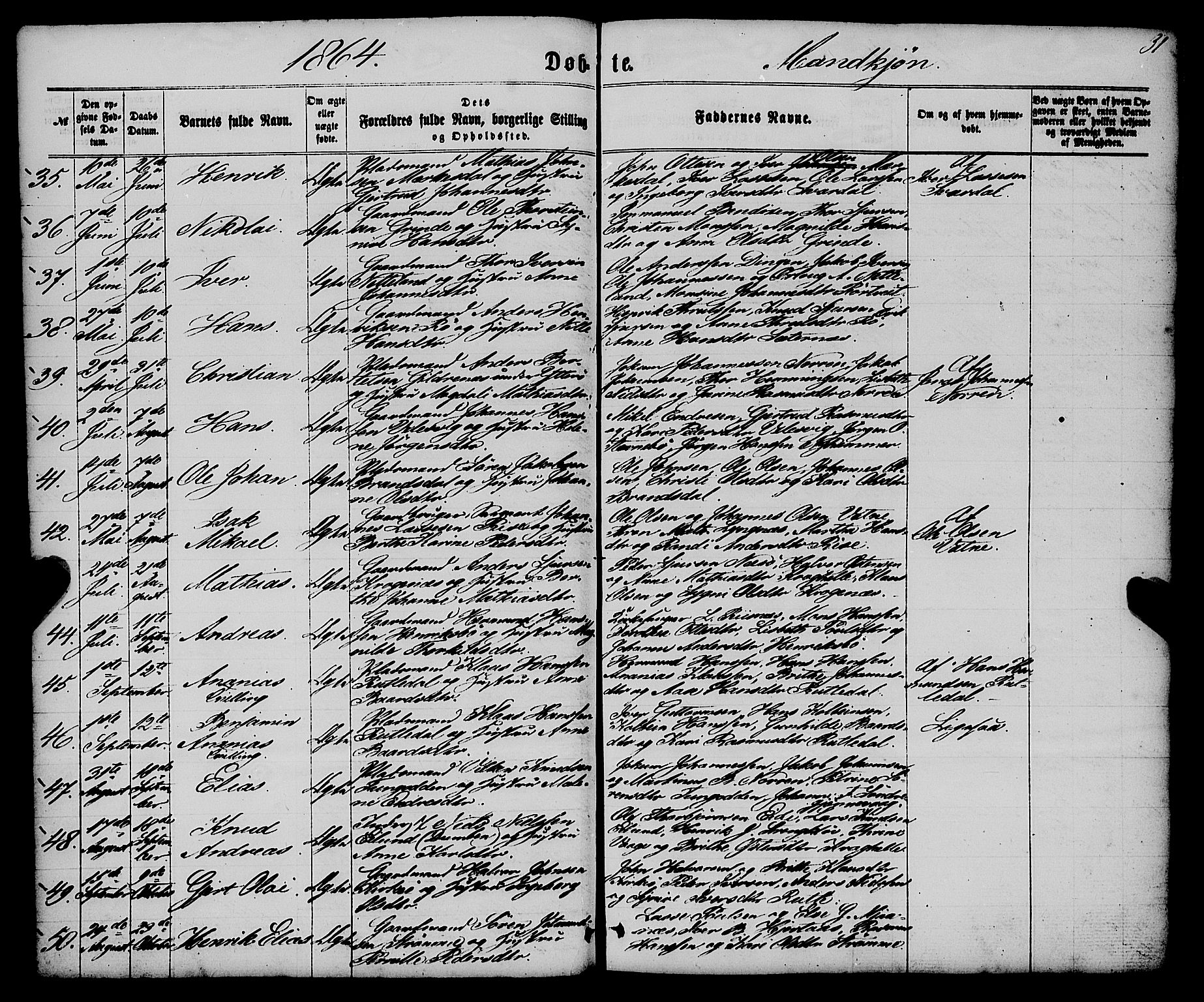 Gulen sokneprestembete, AV/SAB-A-80201/H/Haa/Haaa/L0022: Parish register (official) no. A 22, 1859-1869, p. 31