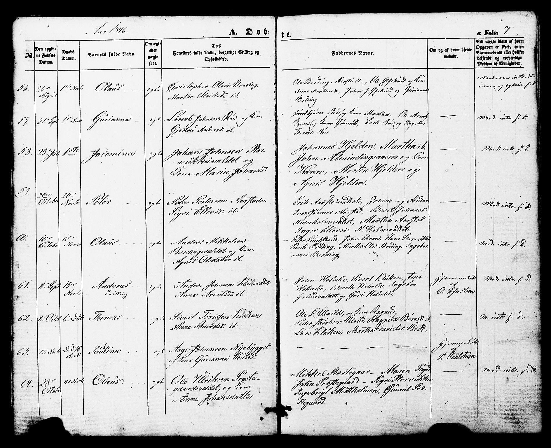 Ministerialprotokoller, klokkerbøker og fødselsregistre - Nord-Trøndelag, SAT/A-1458/724/L0268: Parish register (copy) no. 724C04, 1846-1878, p. 7
