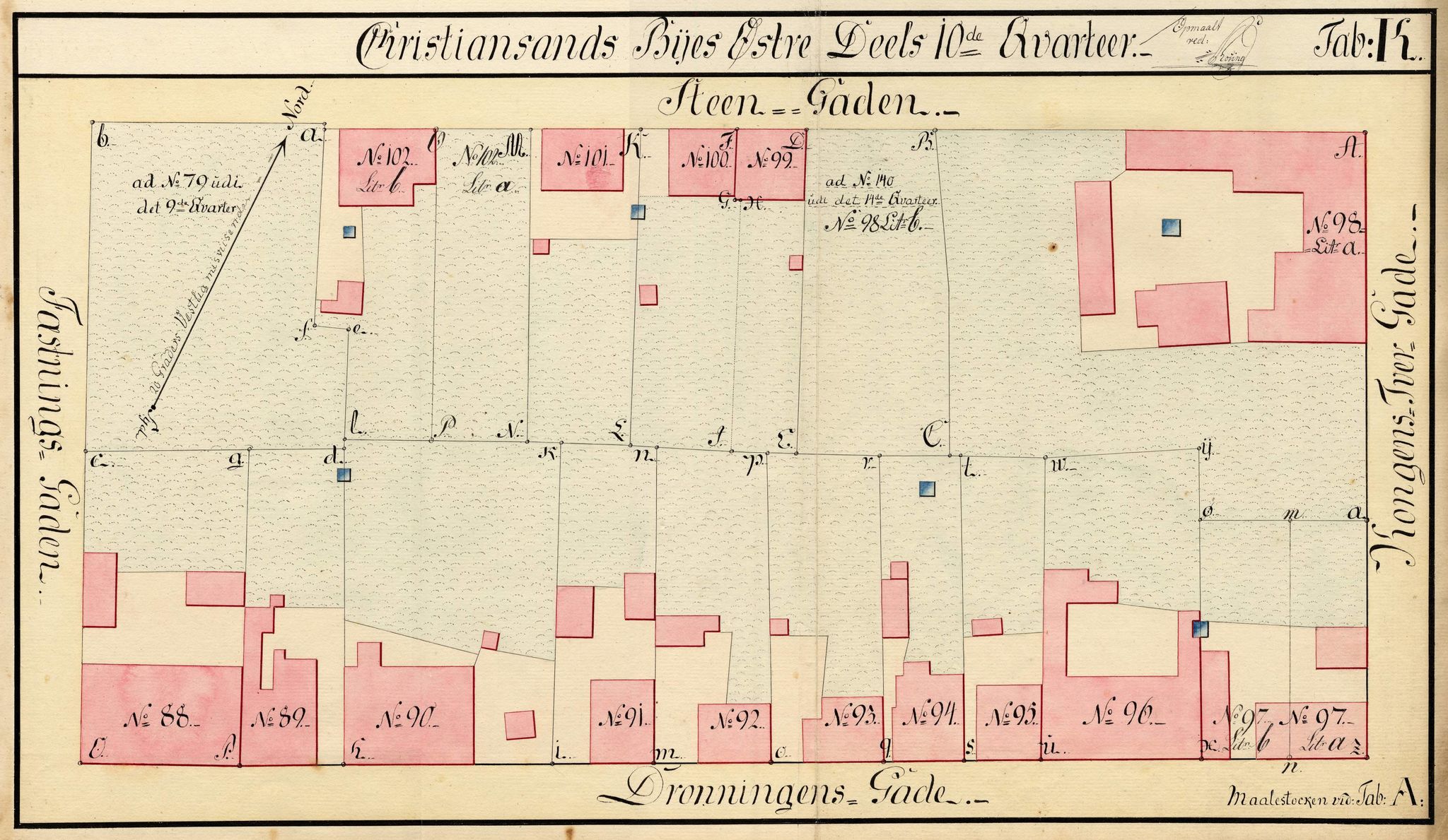 Kristiansand By - Magistraten, ARKSOR/1001KG122/T/Ta/L0001: Stadskonduktør Rosings kvartalskart, 1786-1806