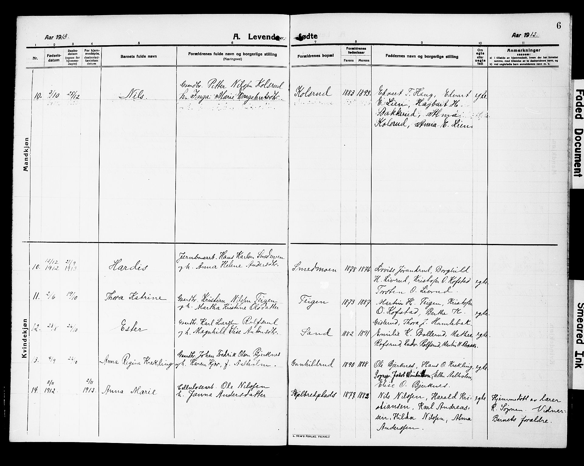 Fiskum kirkebøker, AV/SAKO-A-15/G/Ga/L0006: Parish register (copy) no. 6, 1913-1927, p. 6